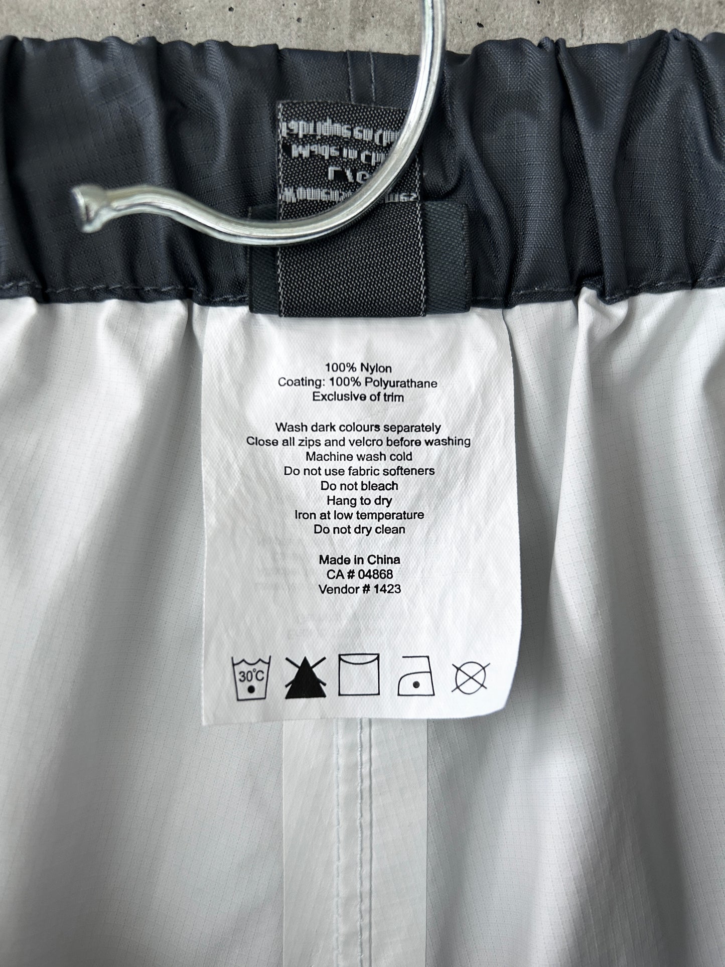 Mountain Equipment Co-Op grey nylon seam-sealed pants