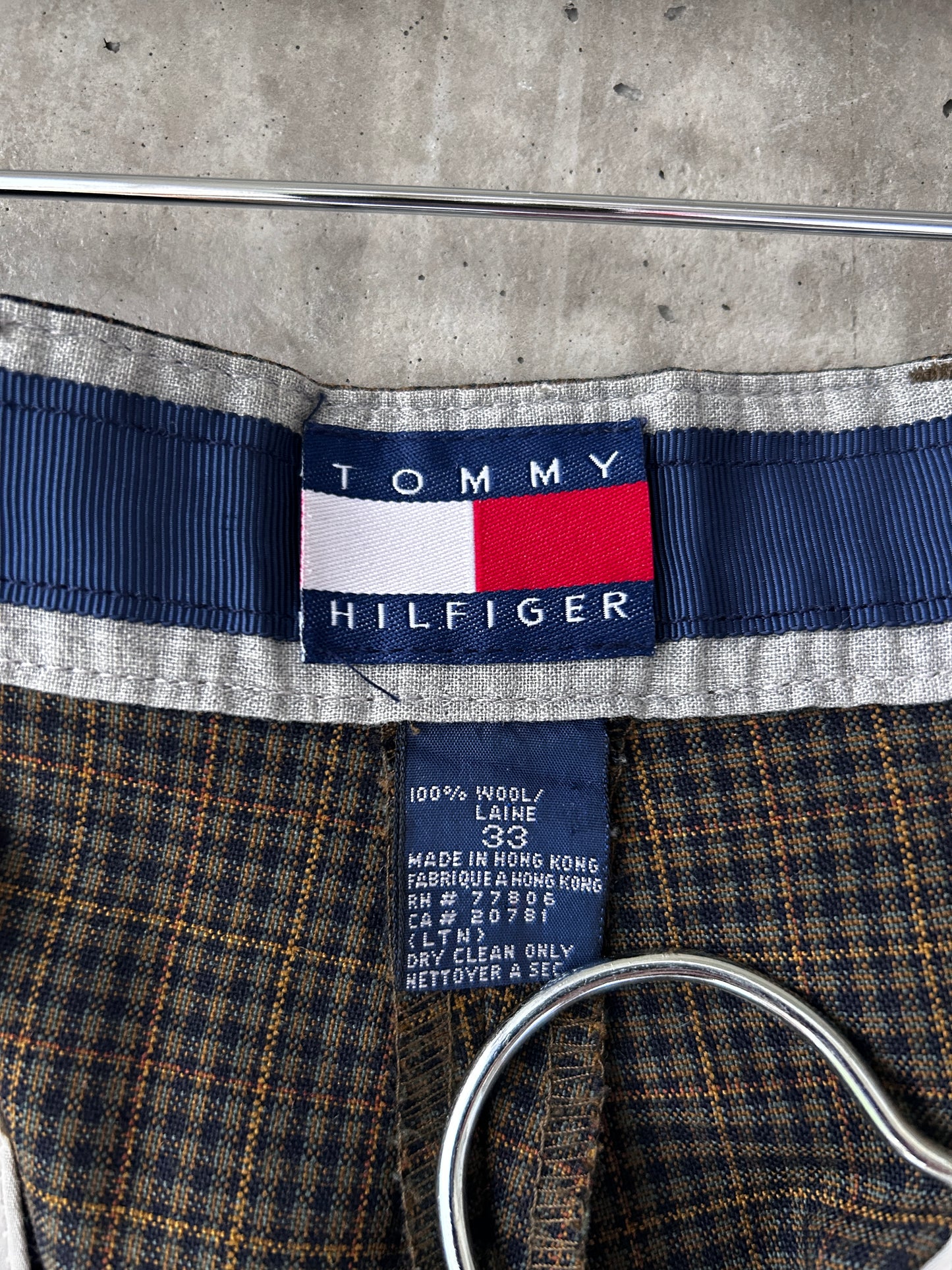 Tommy Hilfiger brown wool plaid pleated cuffed trousers