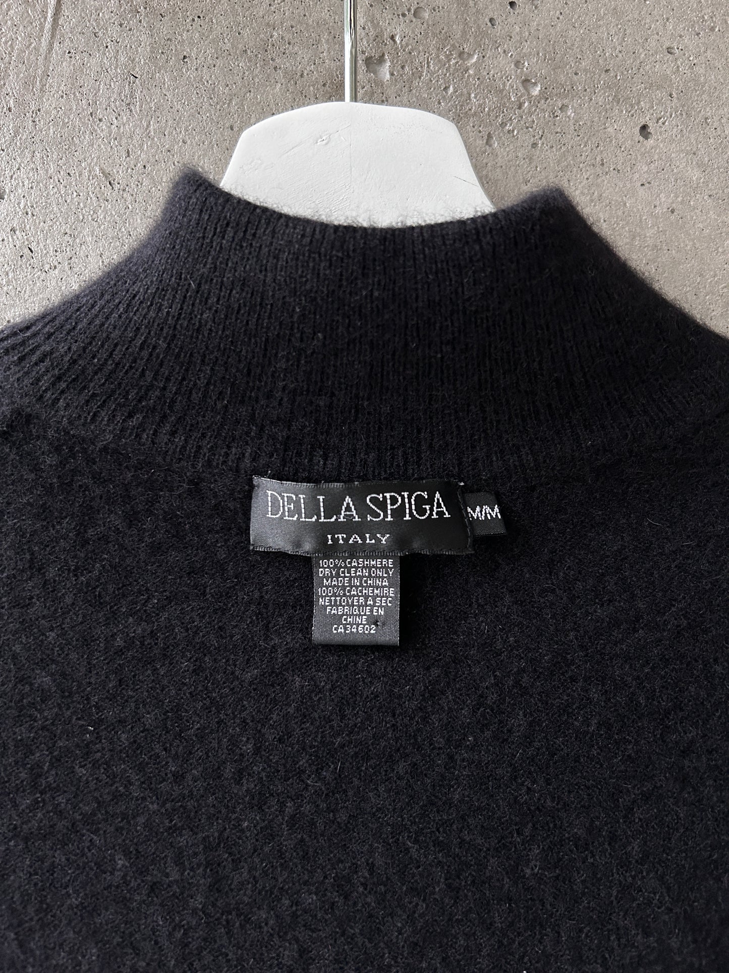 Della Spiga black cashmere knit mock neck sweater