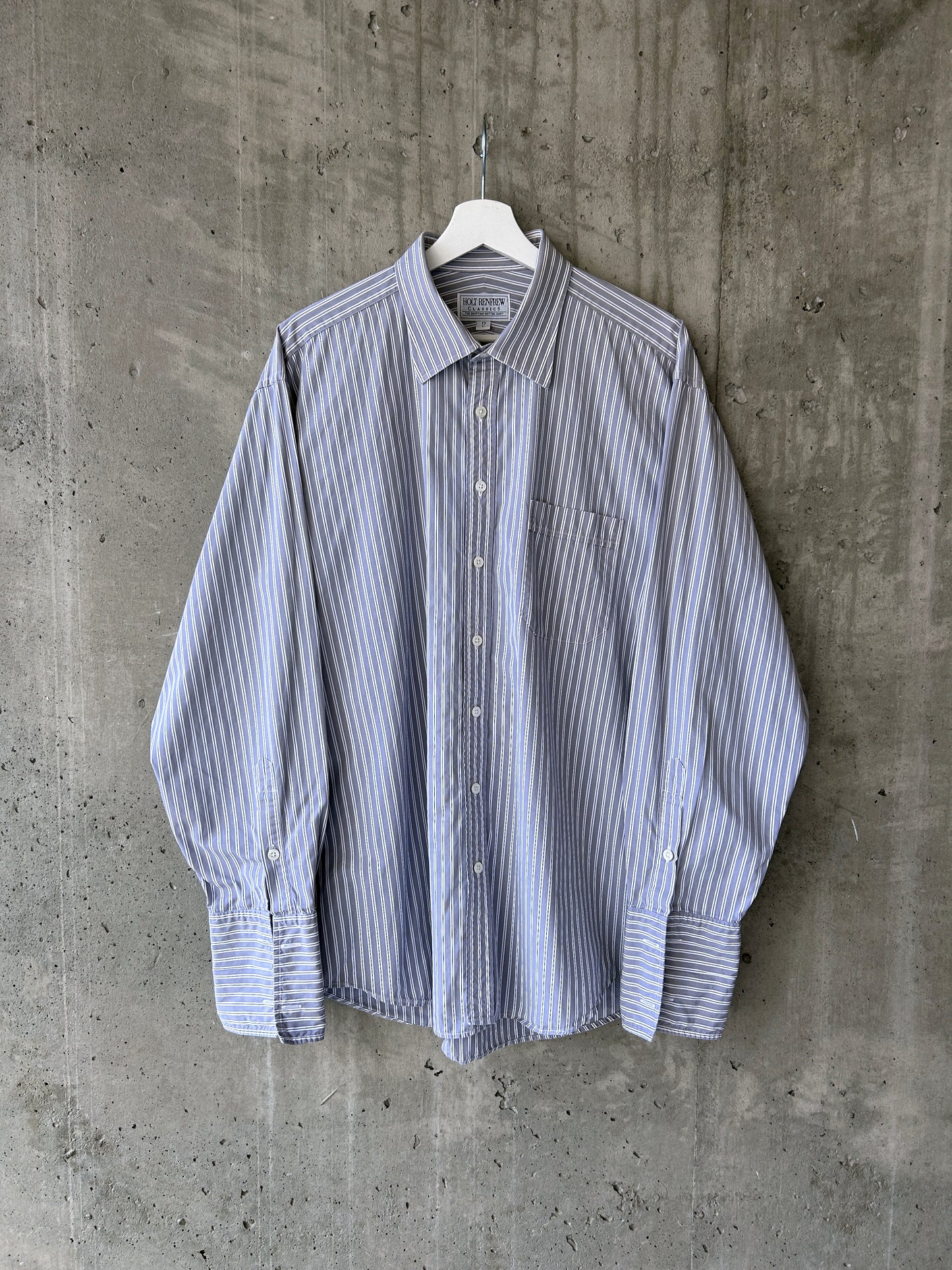 Holt Renfrew grey/white striped cotton button-up shirt