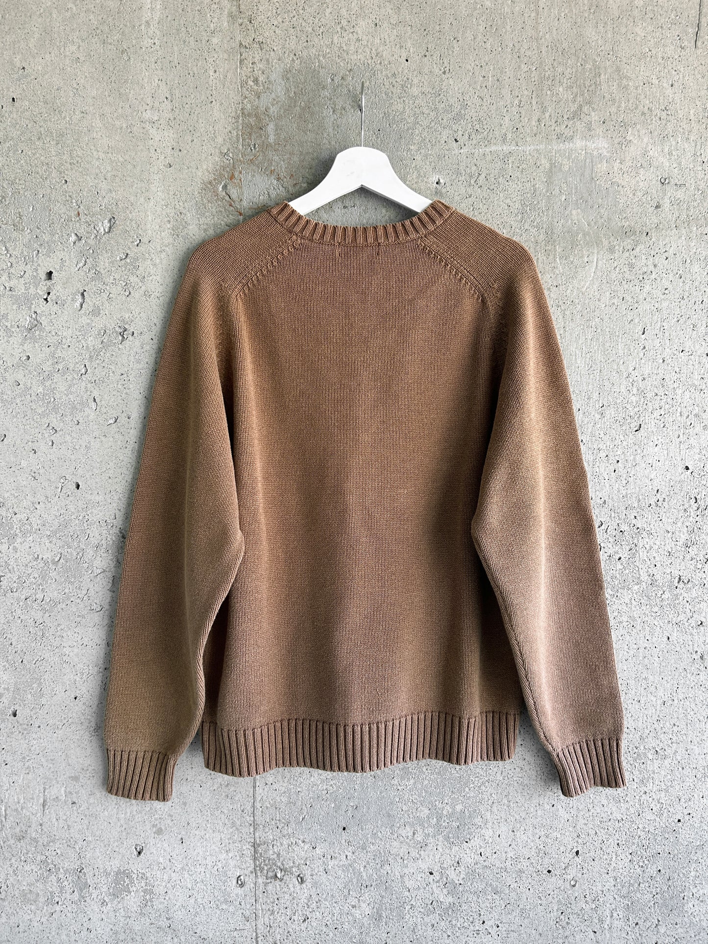 Land's End tan brown cotton knit v-neck sweater