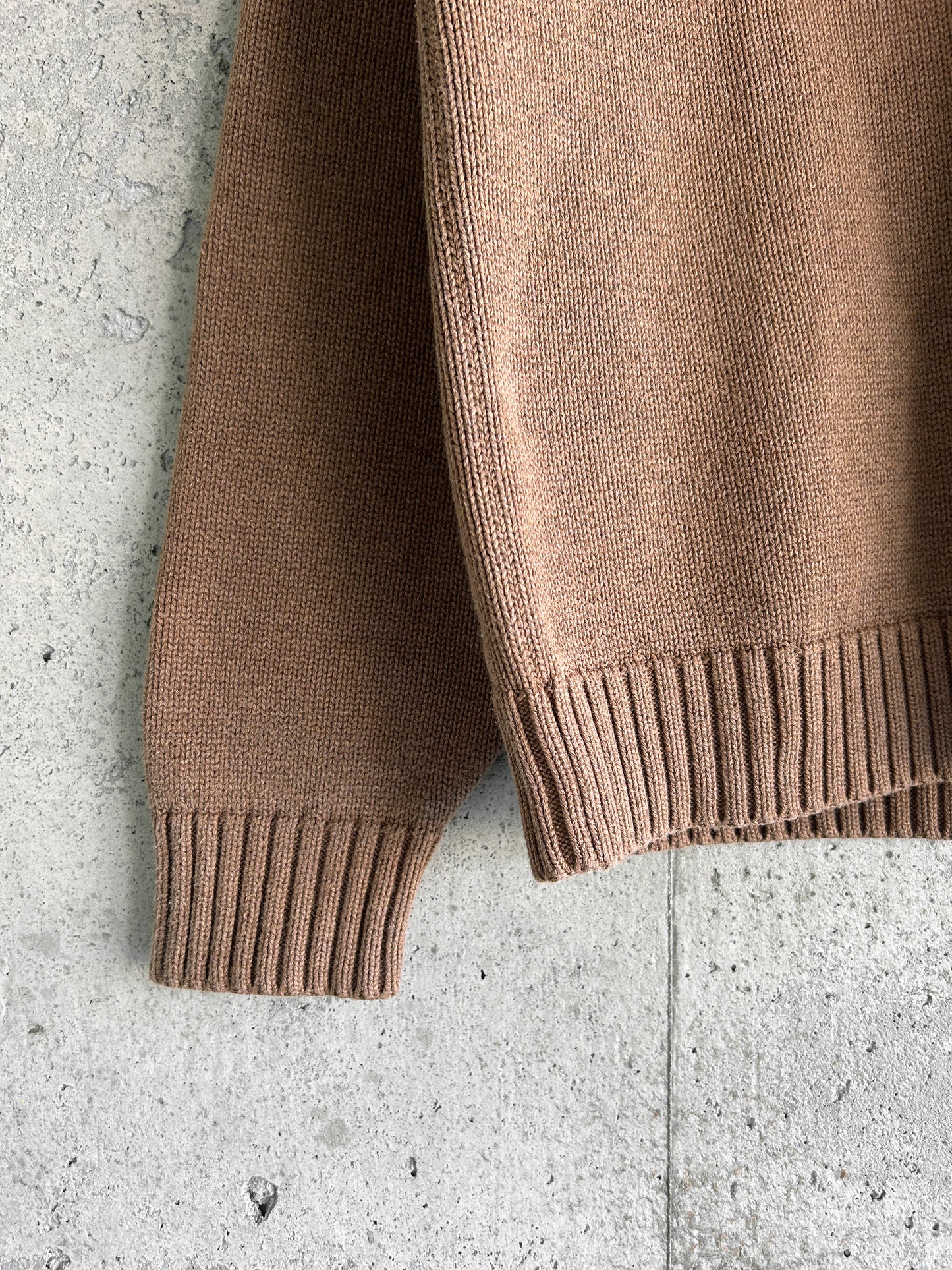 Land's End tan brown cotton knit v-neck sweater