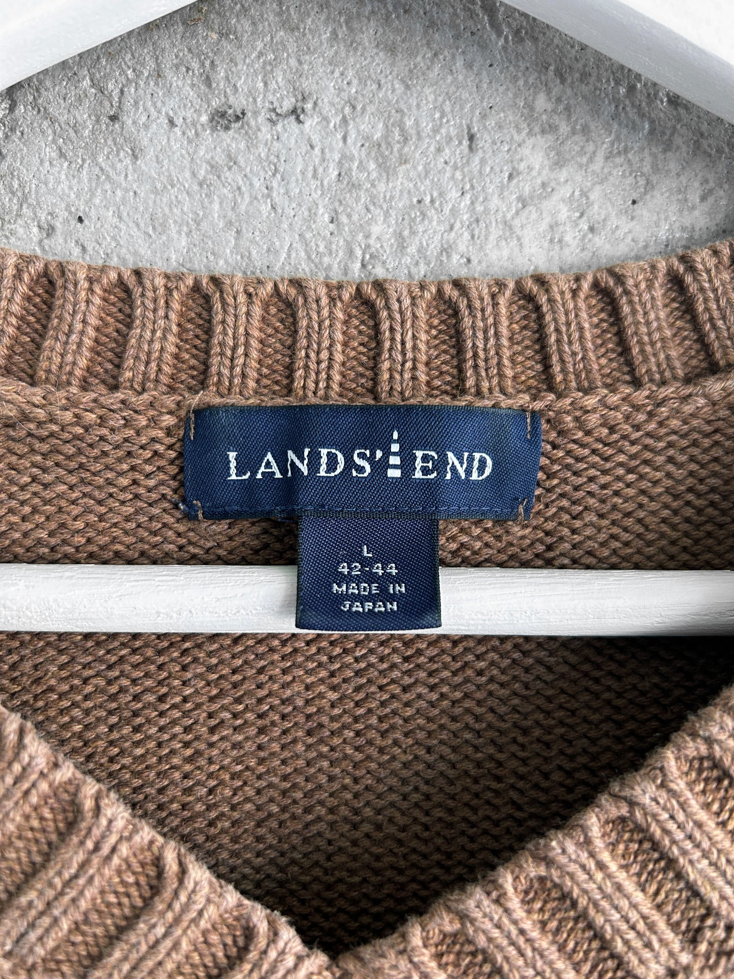 Land's End tan brown cotton knit v-neck sweater