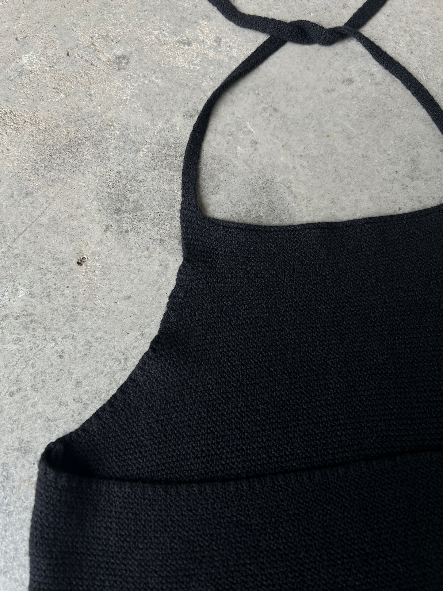 Black cotton-blend knit halter neck tank top