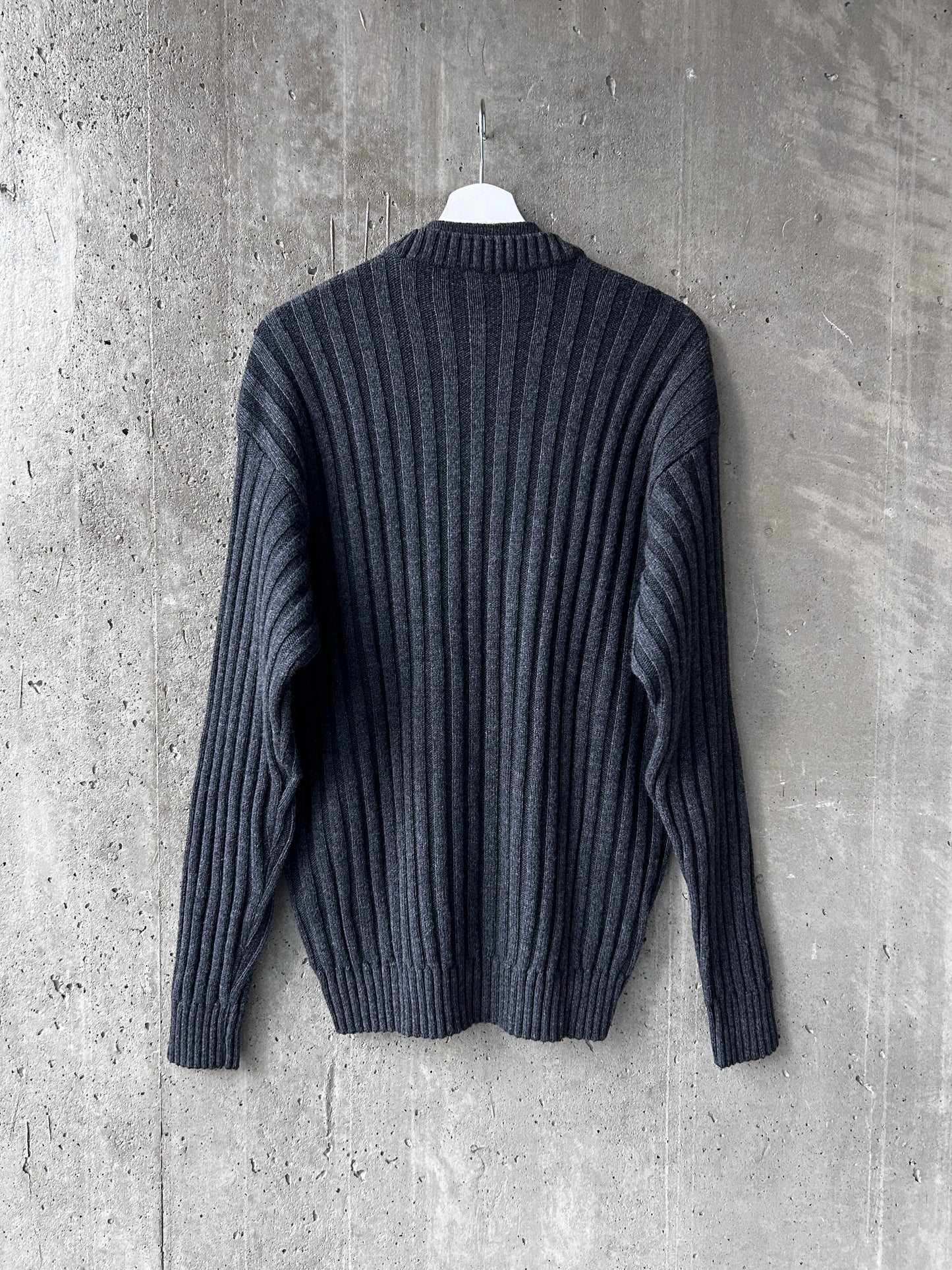 Ferrante grey merino wool rib cable knit sweater