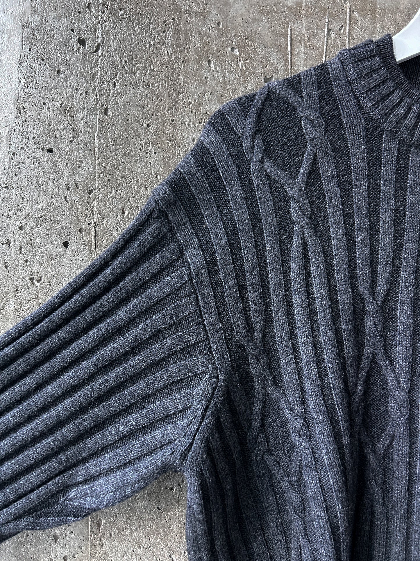 Ferrante grey merino wool rib cable knit sweater