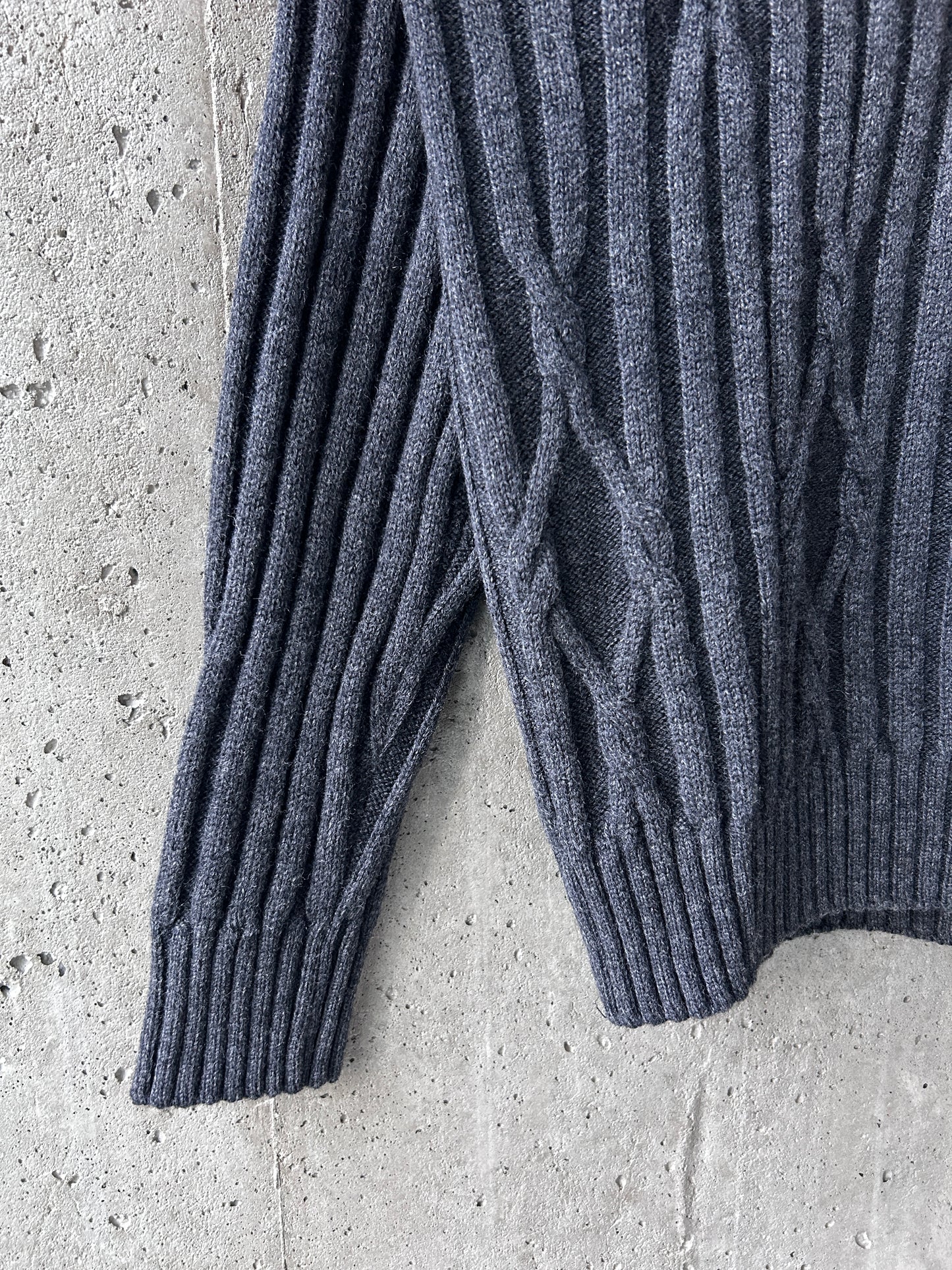 Ferrante grey merino wool rib cable knit sweater