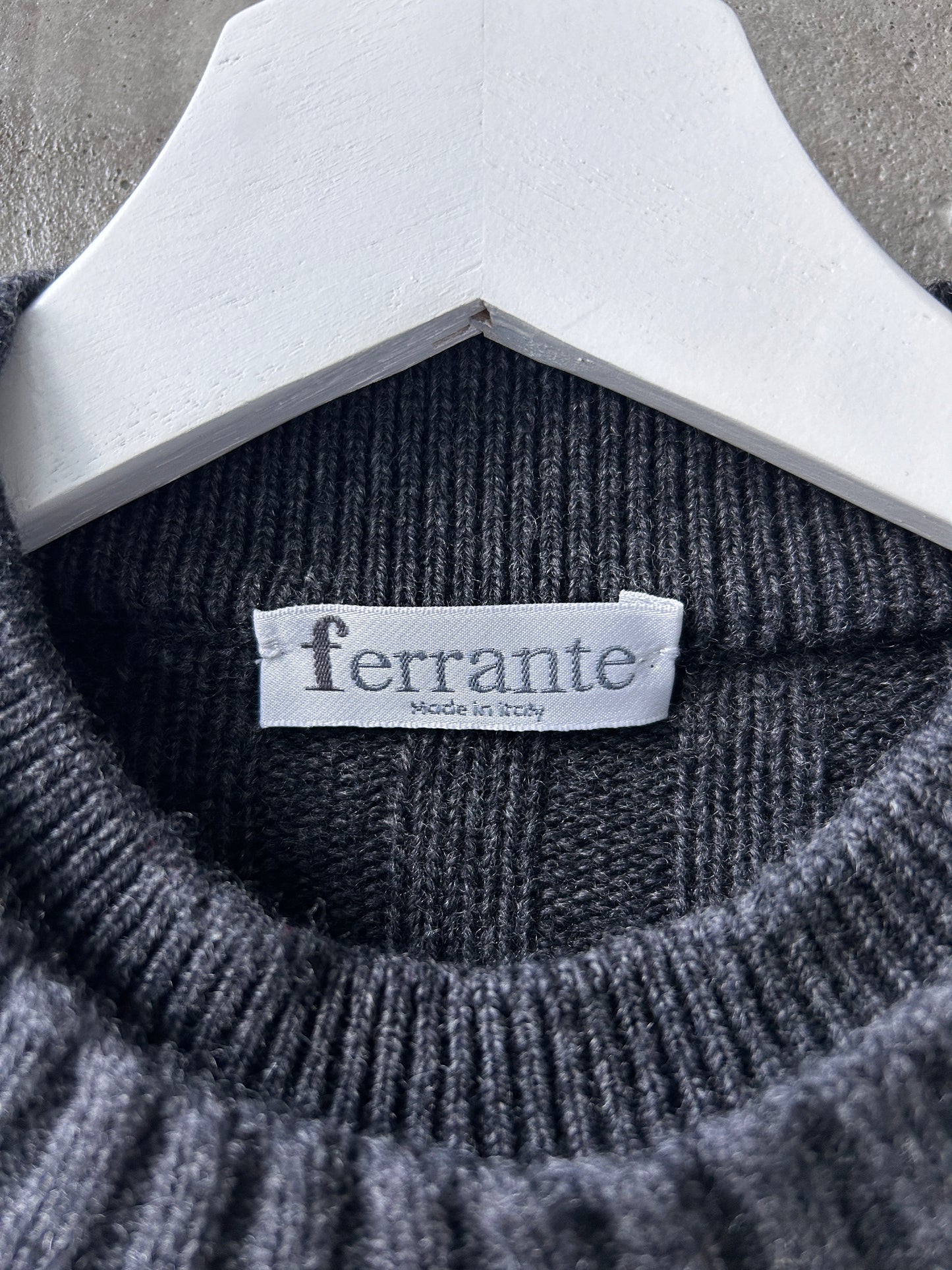 Ferrante grey merino wool rib cable knit sweater
