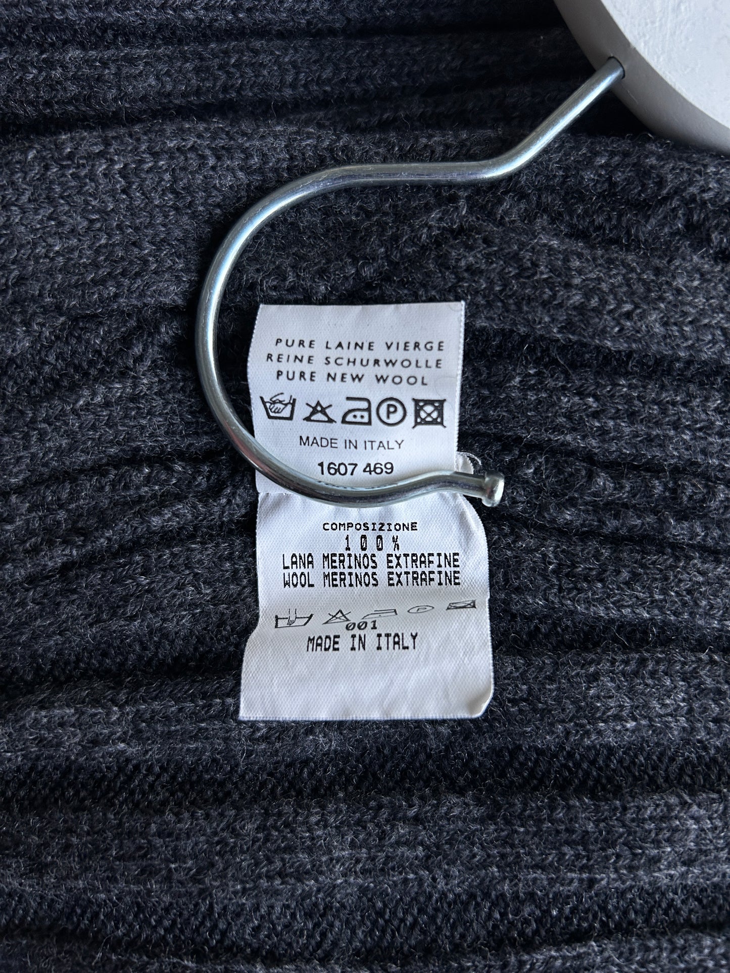 Ferrante grey merino wool rib cable knit sweater