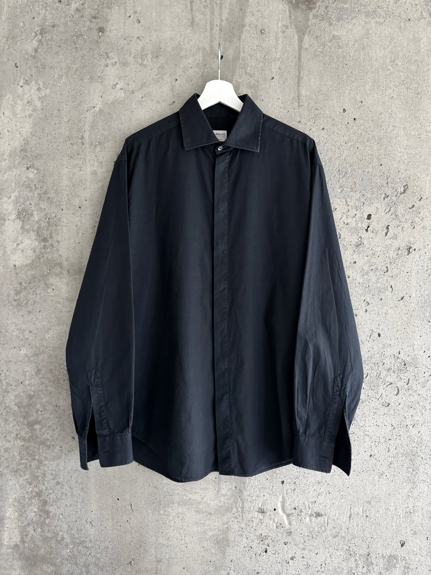 Armani Collezioni black cotton button-up shirt