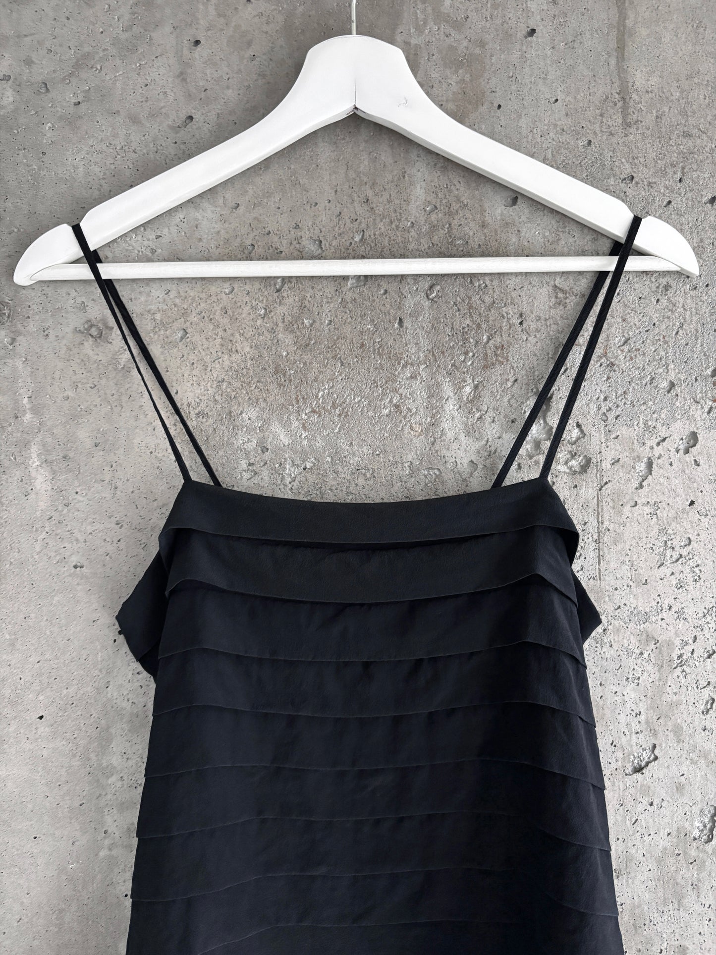 Black silk pleated camisole top