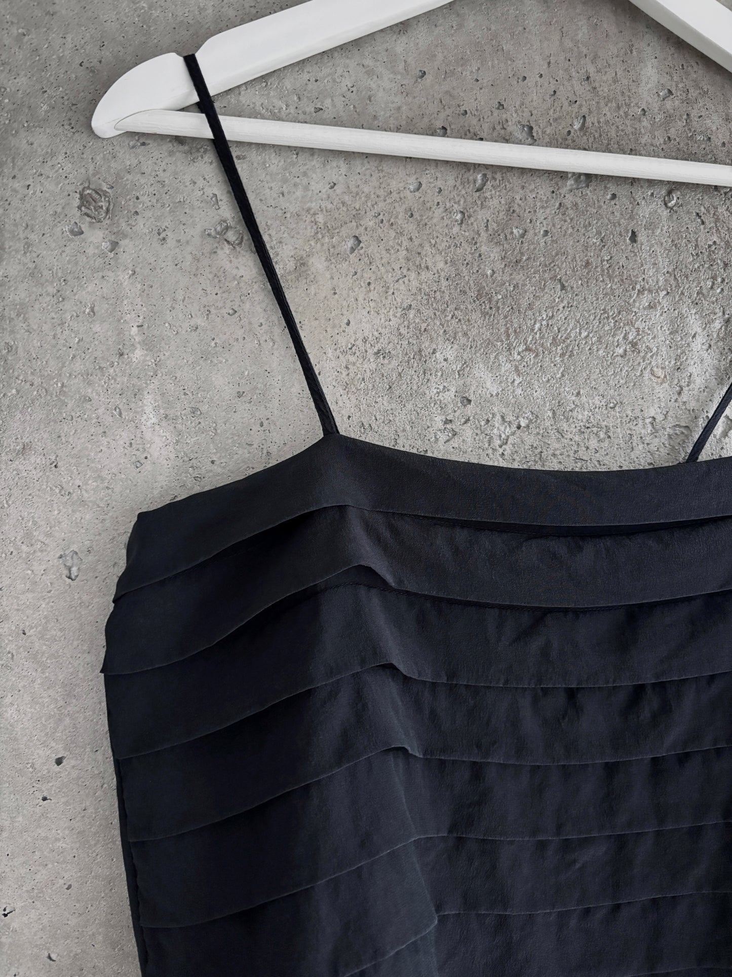 Black silk pleated camisole top