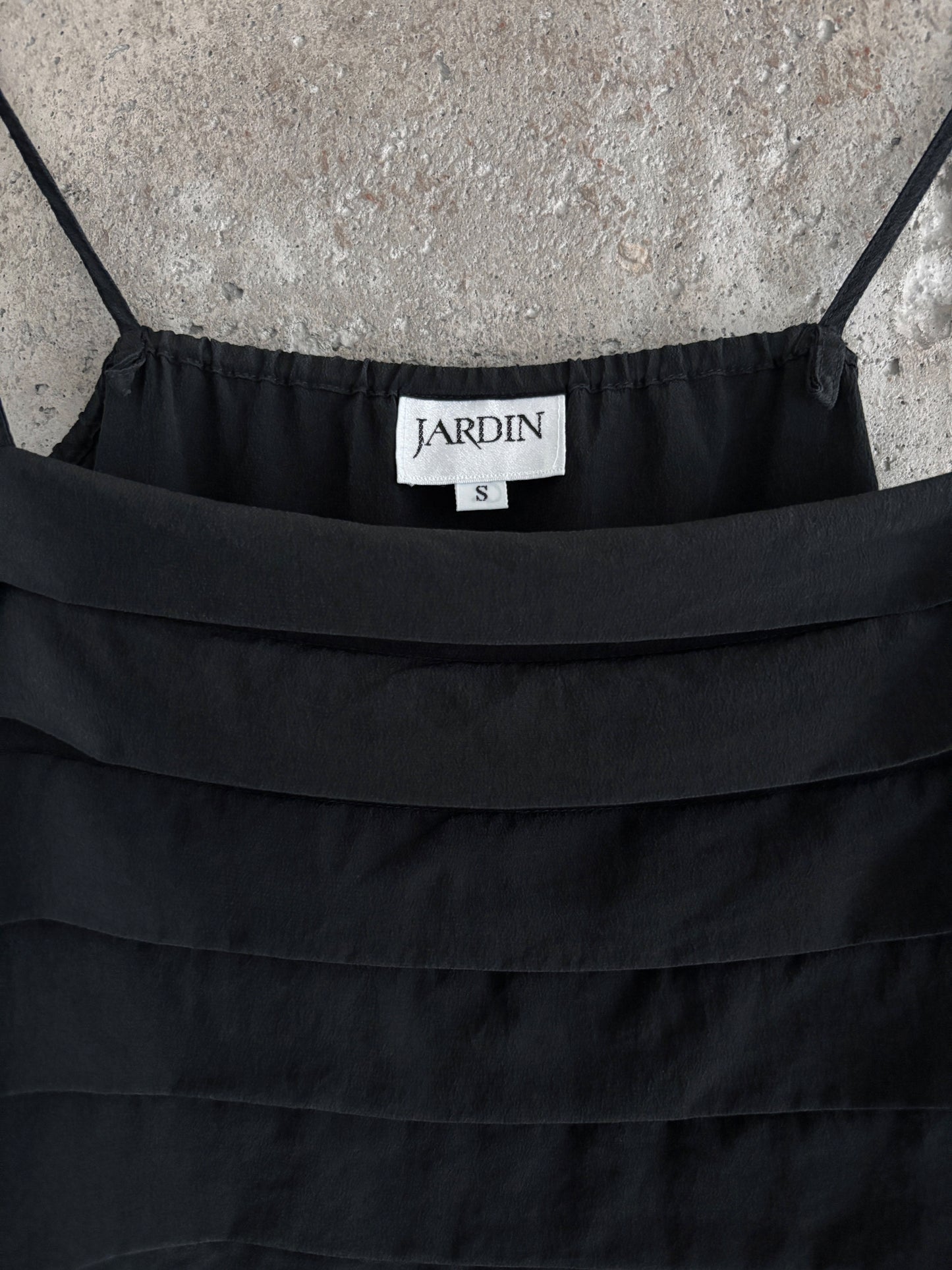 Black silk pleated camisole top