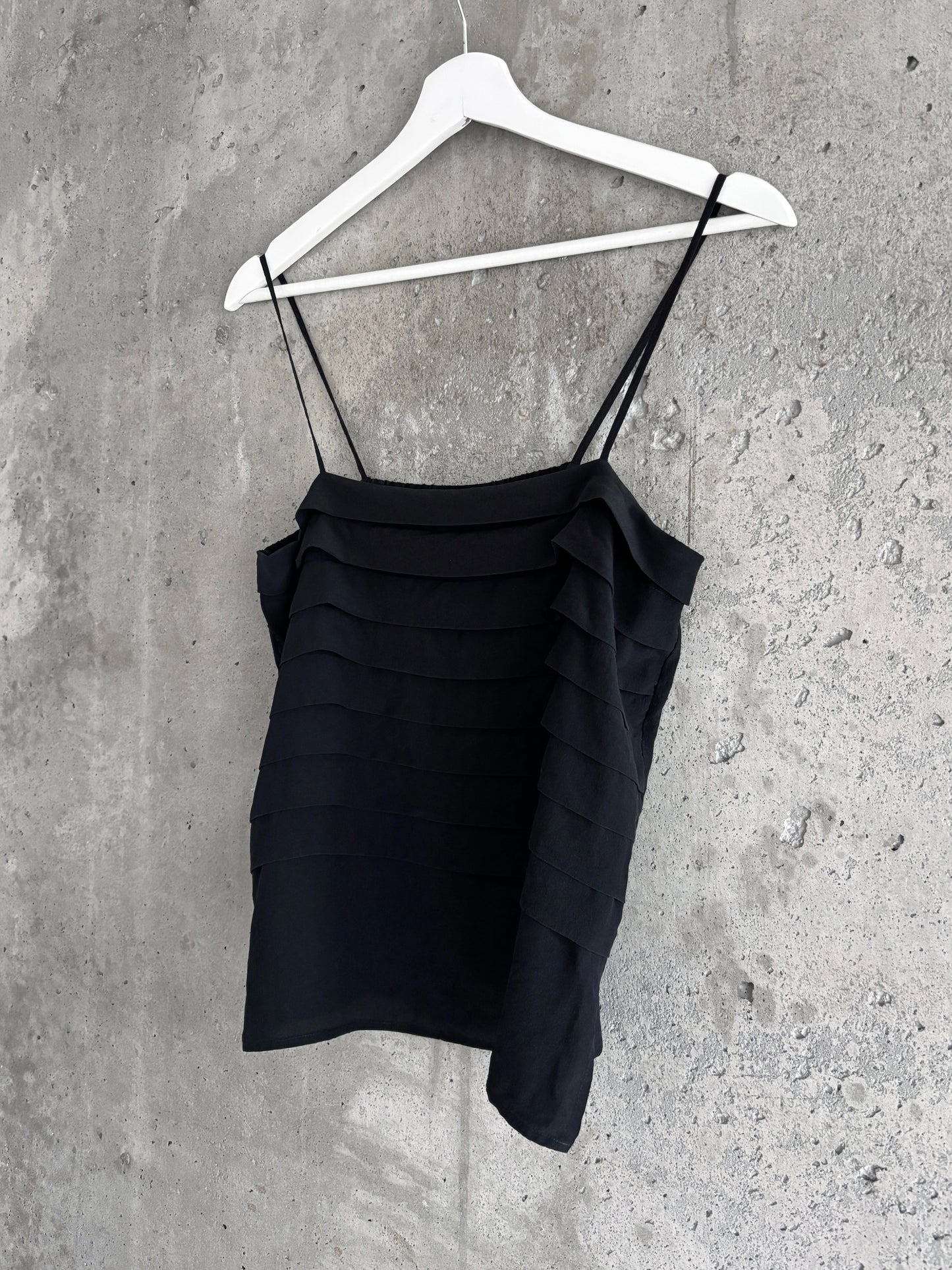 Black silk pleated camisole top