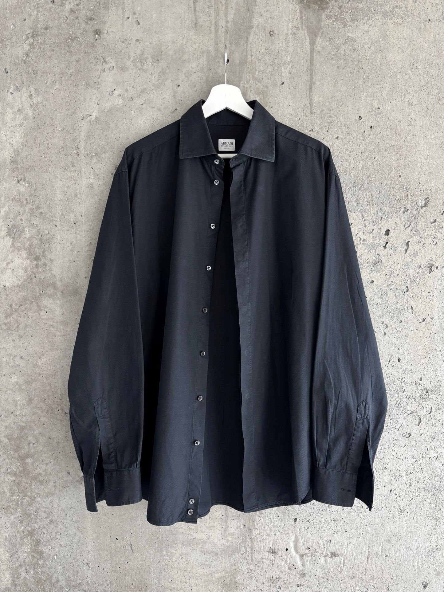 Armani Collezioni black cotton button-up shirt