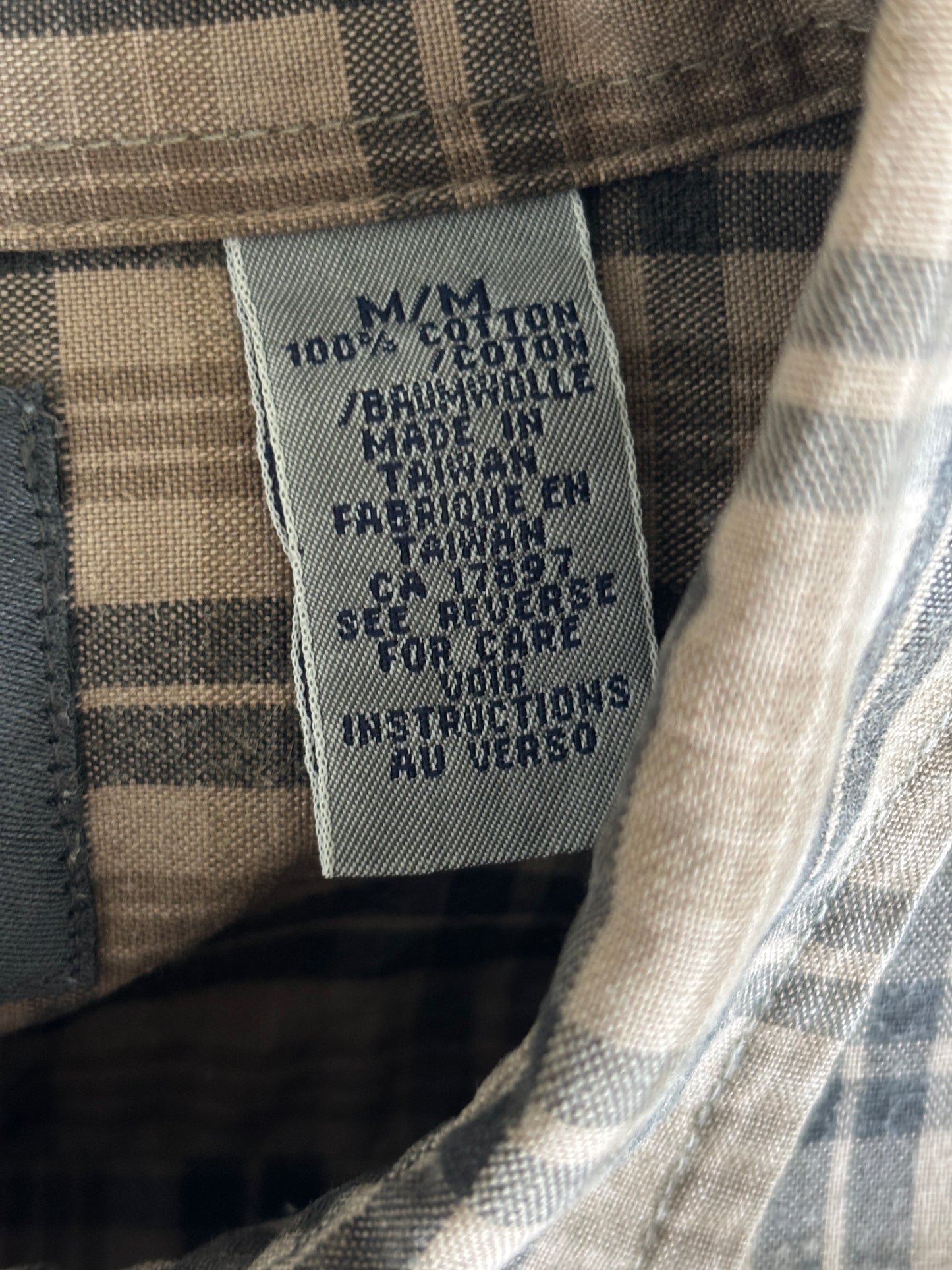 GAP tan/khaki/black plaid cotton button-up shirt