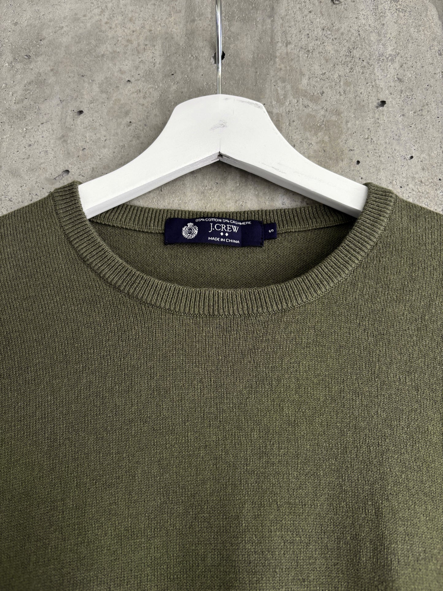 J.CREW khaki / olive green cotton-cashmere crewneck sweater