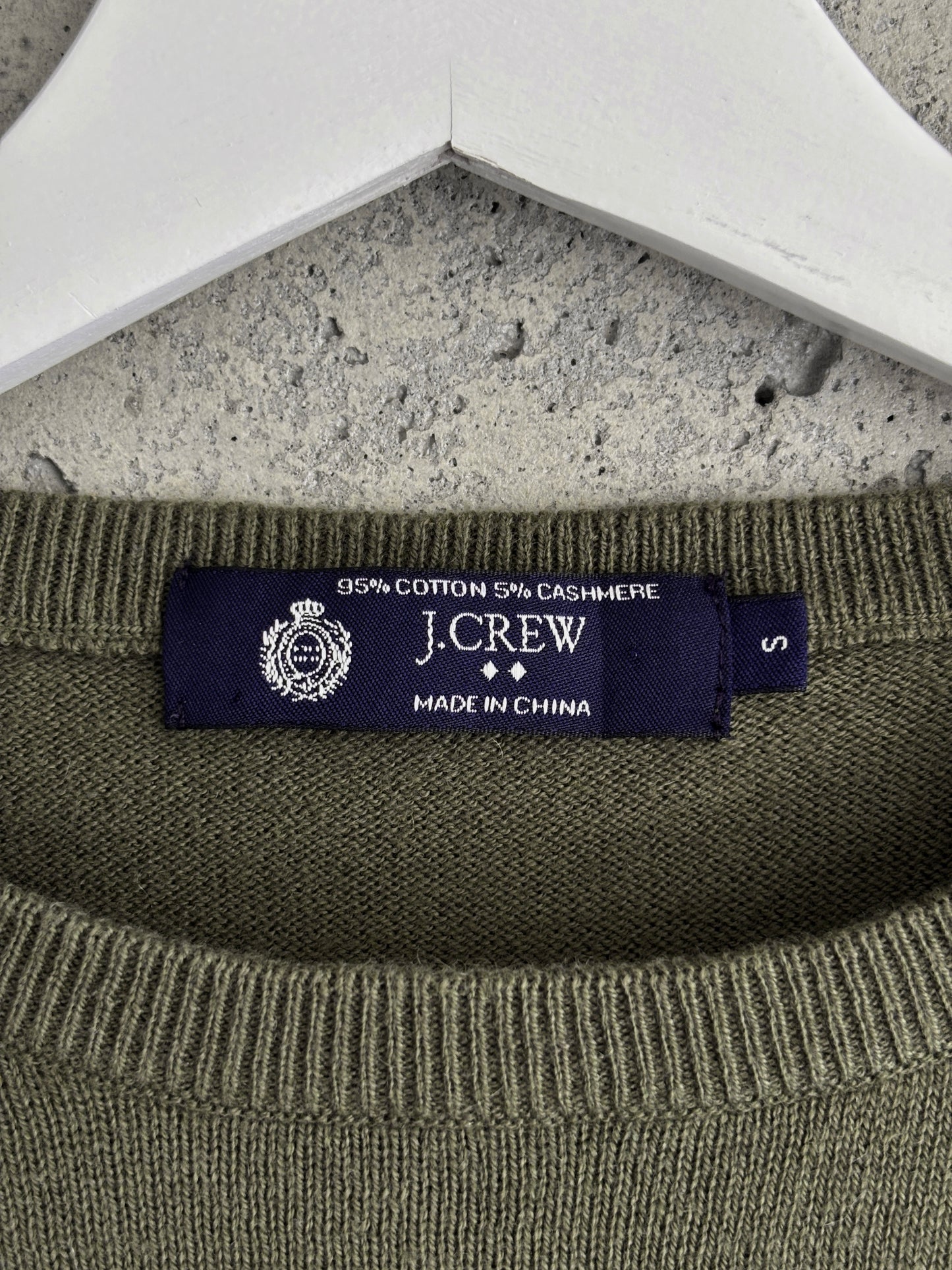 J.CREW khaki / olive green cotton-cashmere crewneck sweater