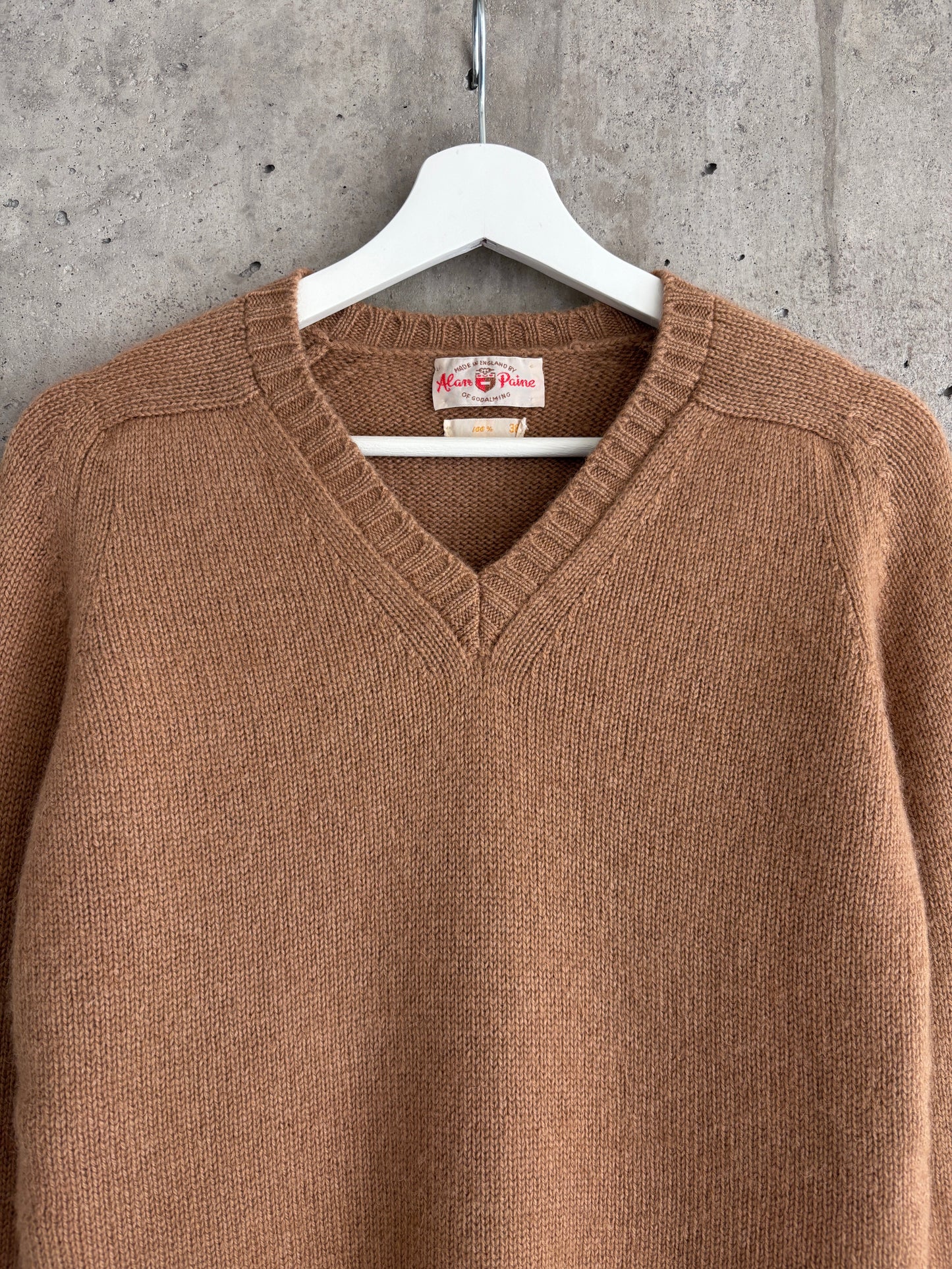 Alan Paine camel brown v-neck sweater