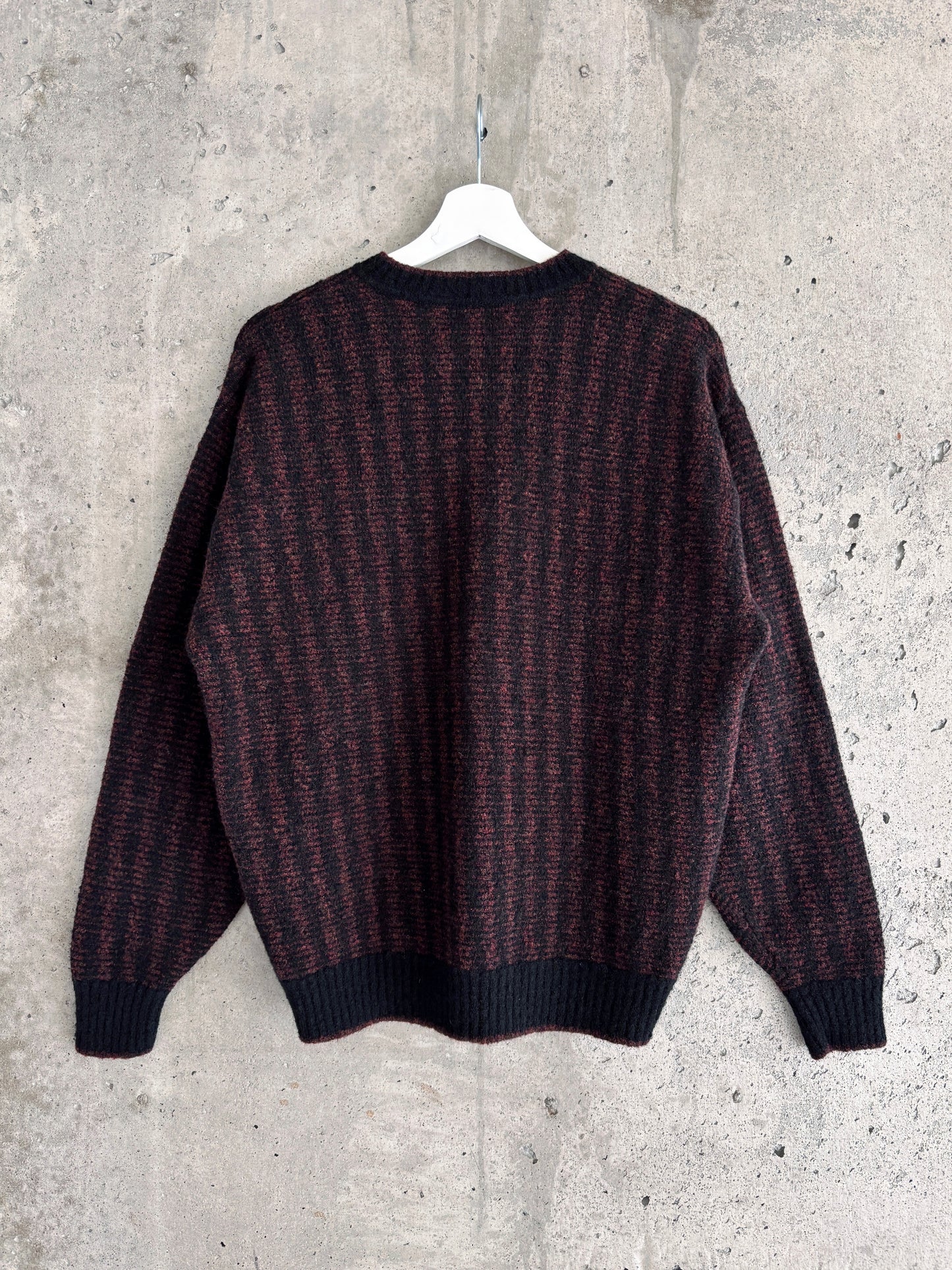 Tumi red/black striped wool-alpaca v-neck sweater