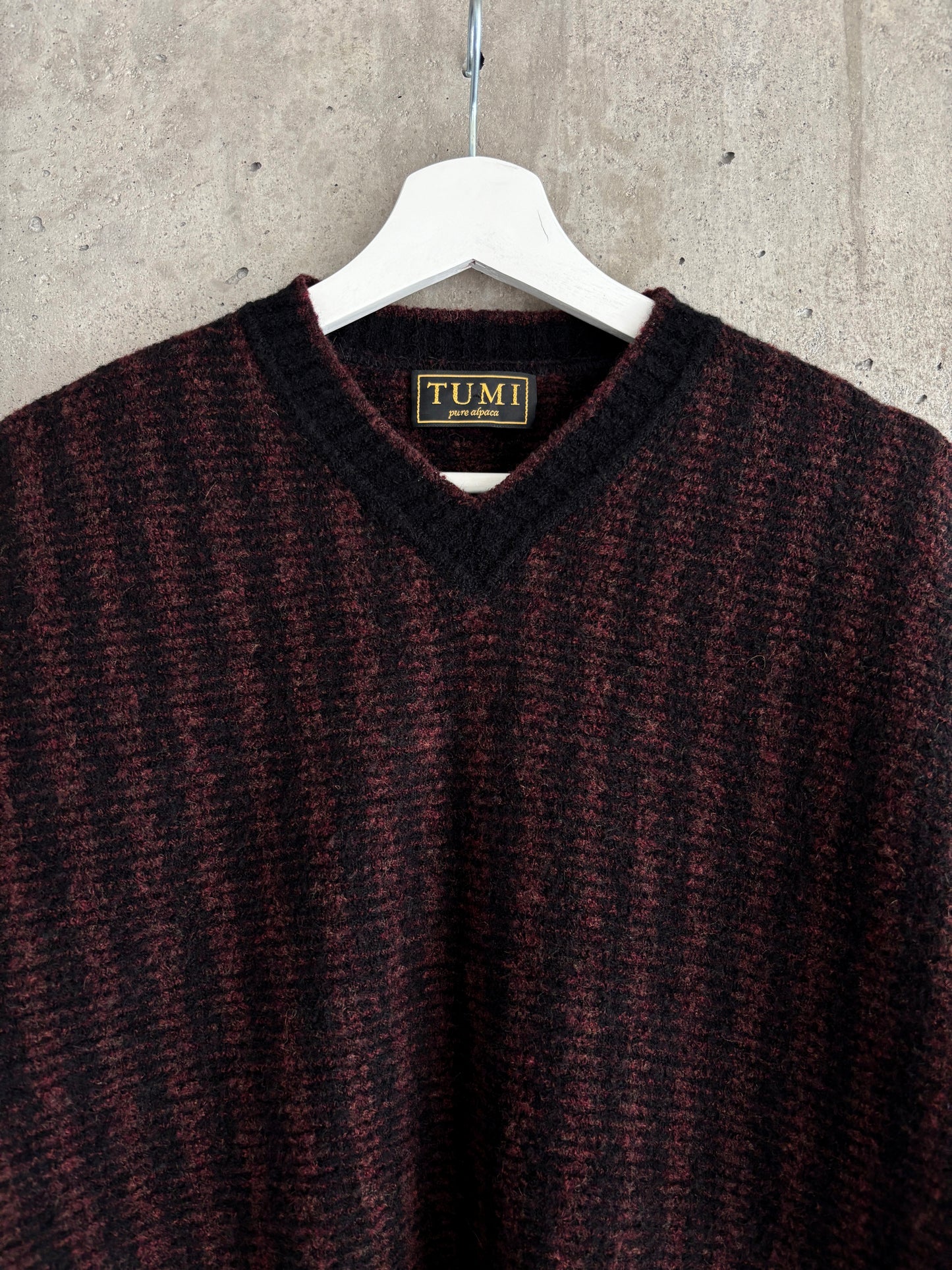 Tumi red/black striped wool-alpaca v-neck sweater