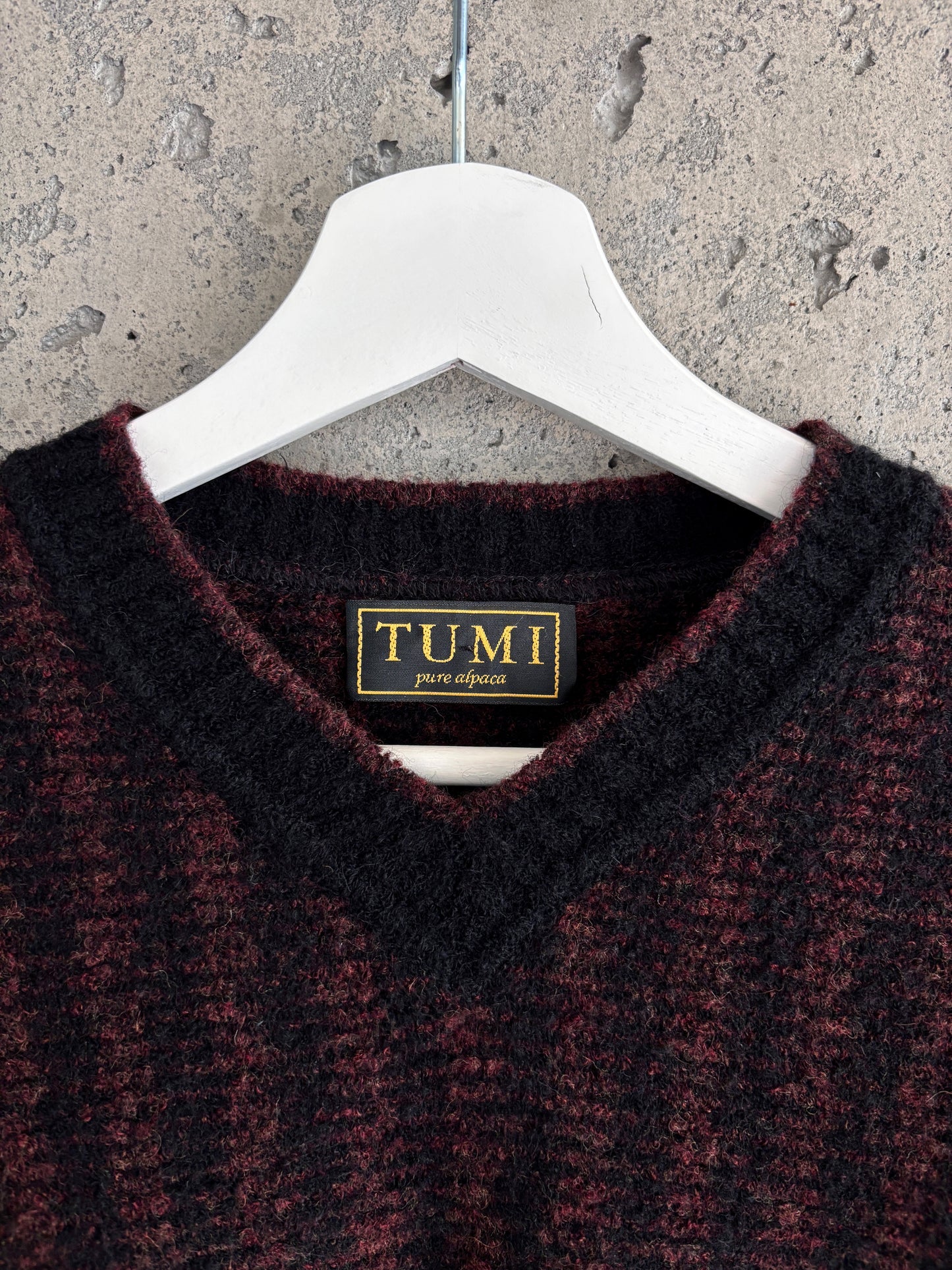 Tumi red/black striped wool-alpaca v-neck sweater