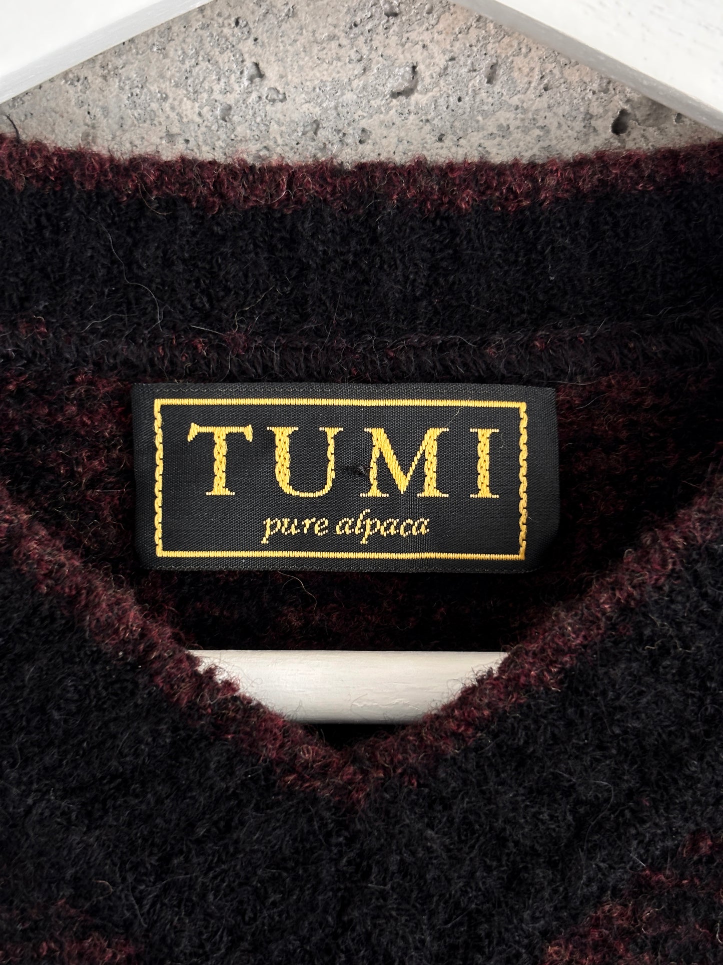 Tumi red/black striped wool-alpaca v-neck sweater