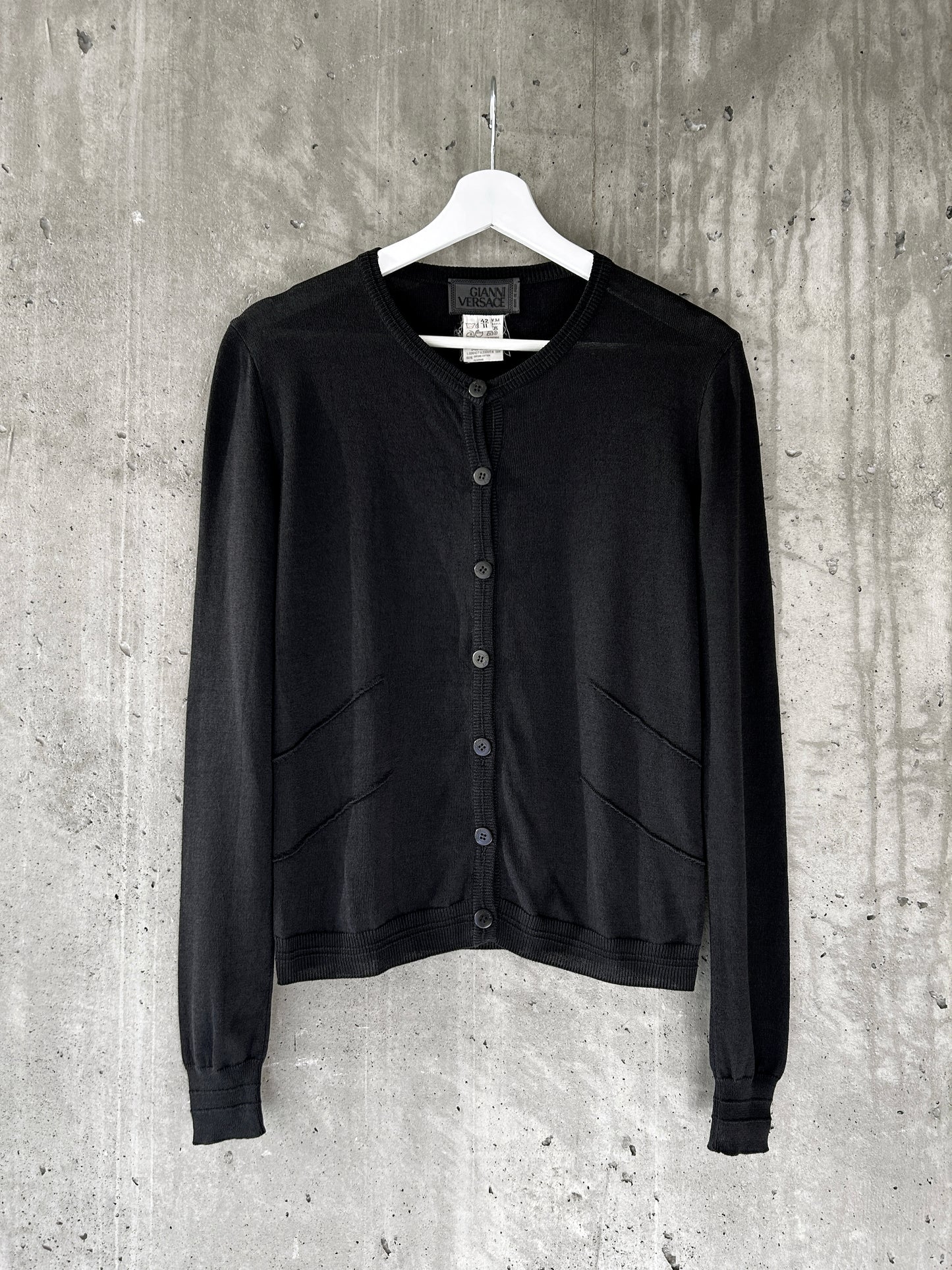 Gianni Versace black cotton-blend lightweight knit cardigan