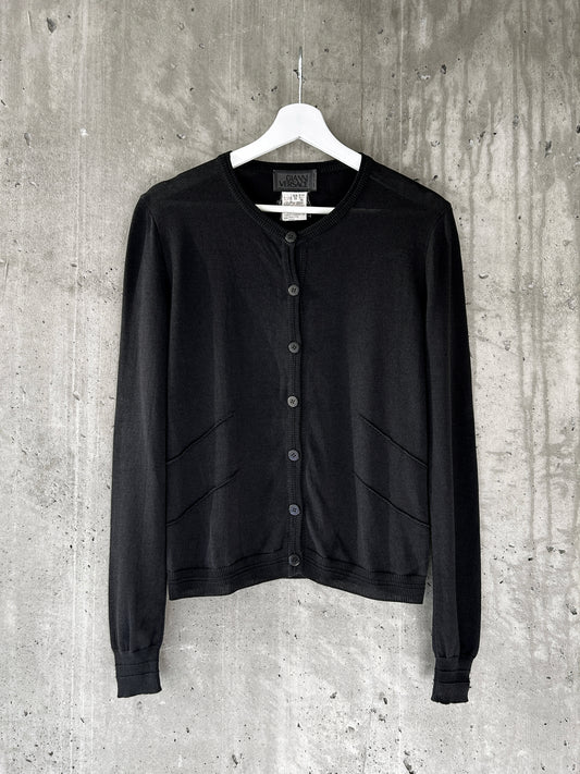 Gianni Versace black cotton-blend lightweight knit cardigan