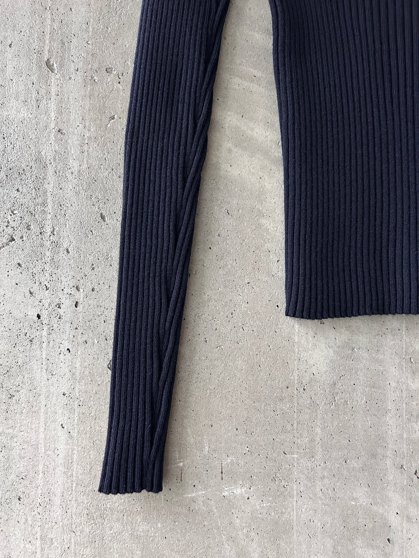DKNY navy blue wool rib knit long sleeve top
