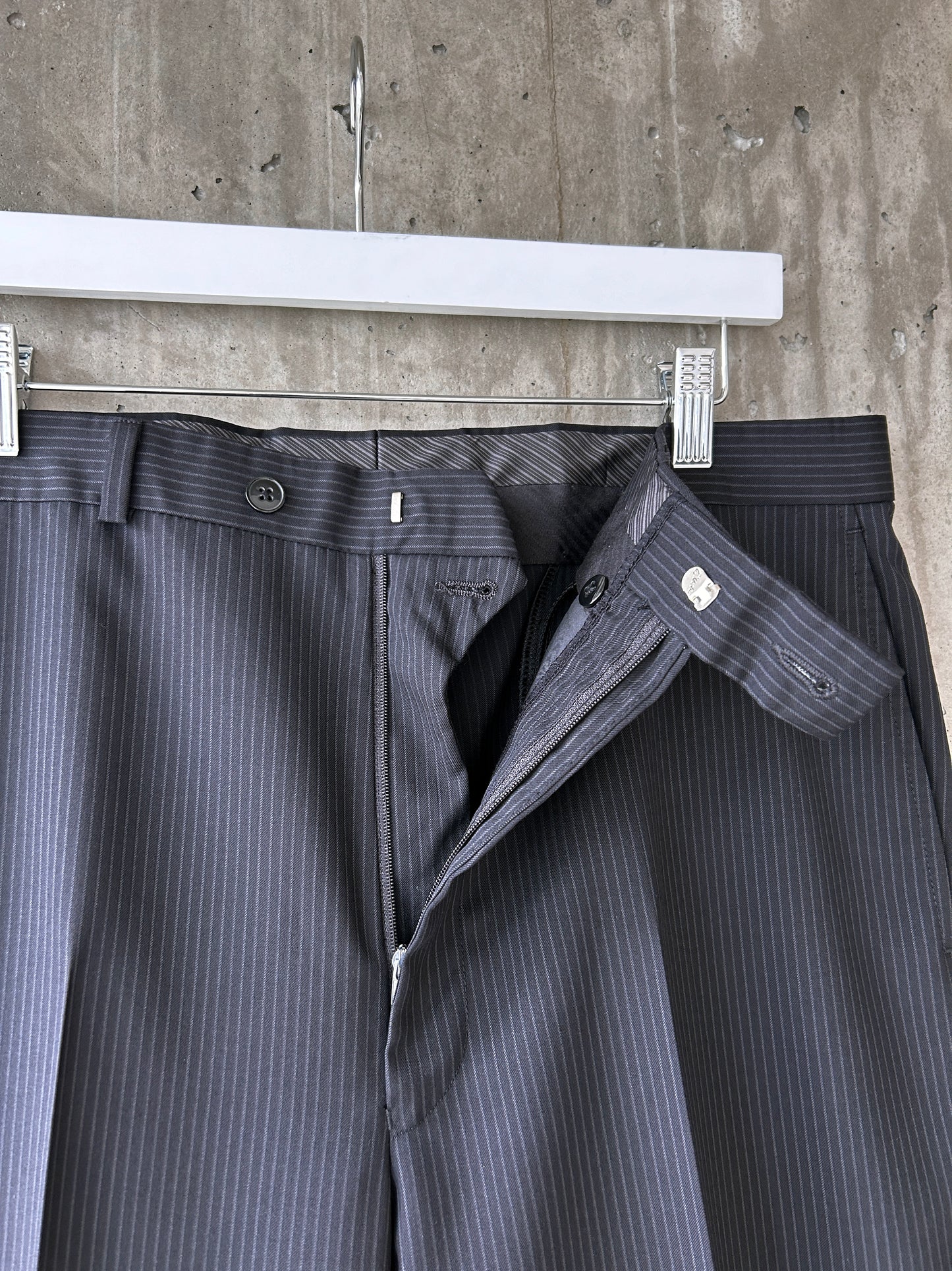 Calvin Klein black and grey pinstriped wool trousers