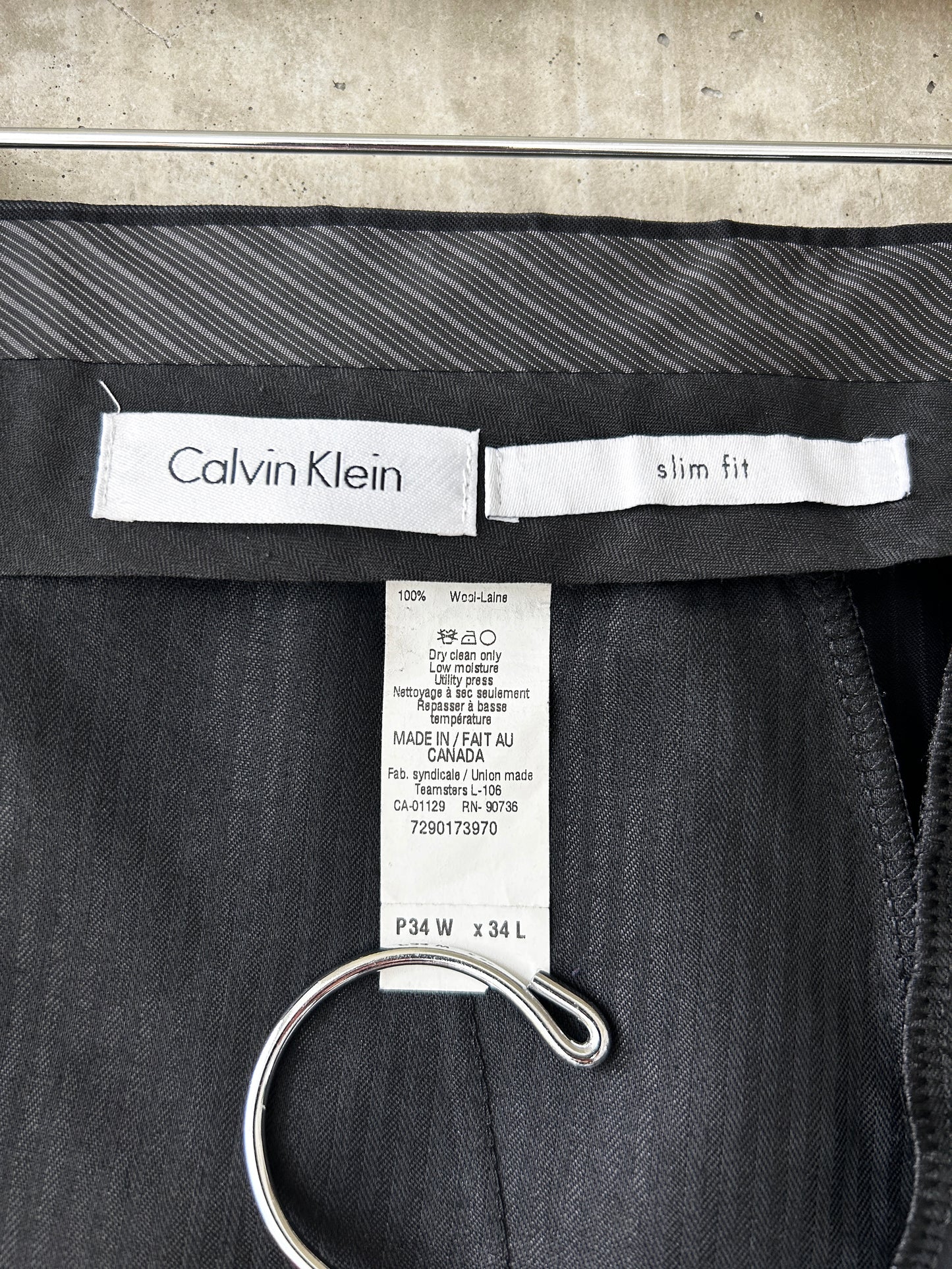 Calvin Klein black and grey pinstriped wool trousers