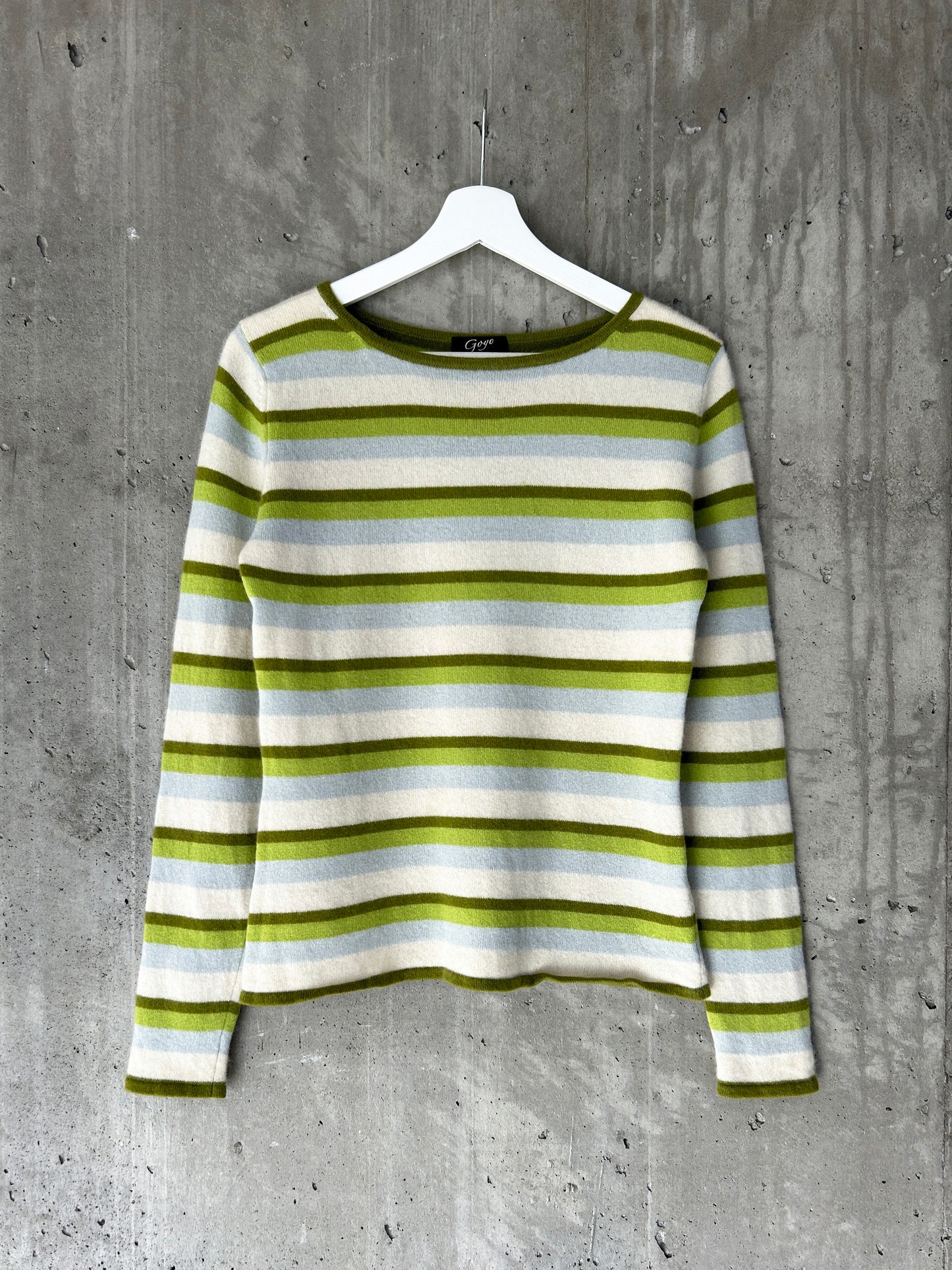 Goyo green/blue/off-white striped cashmere knit sweater