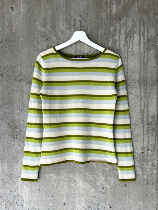 Goyo green/blue/off-white striped cashmere knit sweater