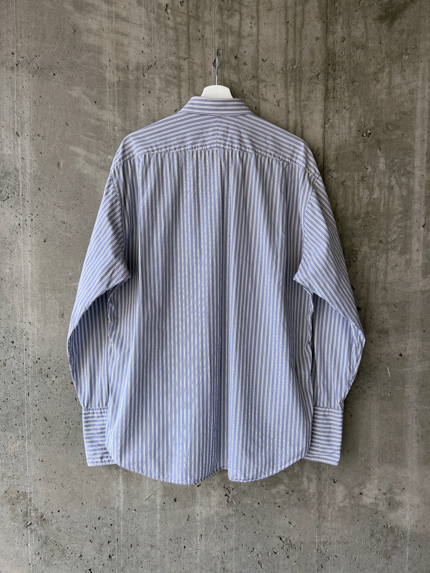 Holt Renfrew grey cotton striped button-up shirt with French cuffs