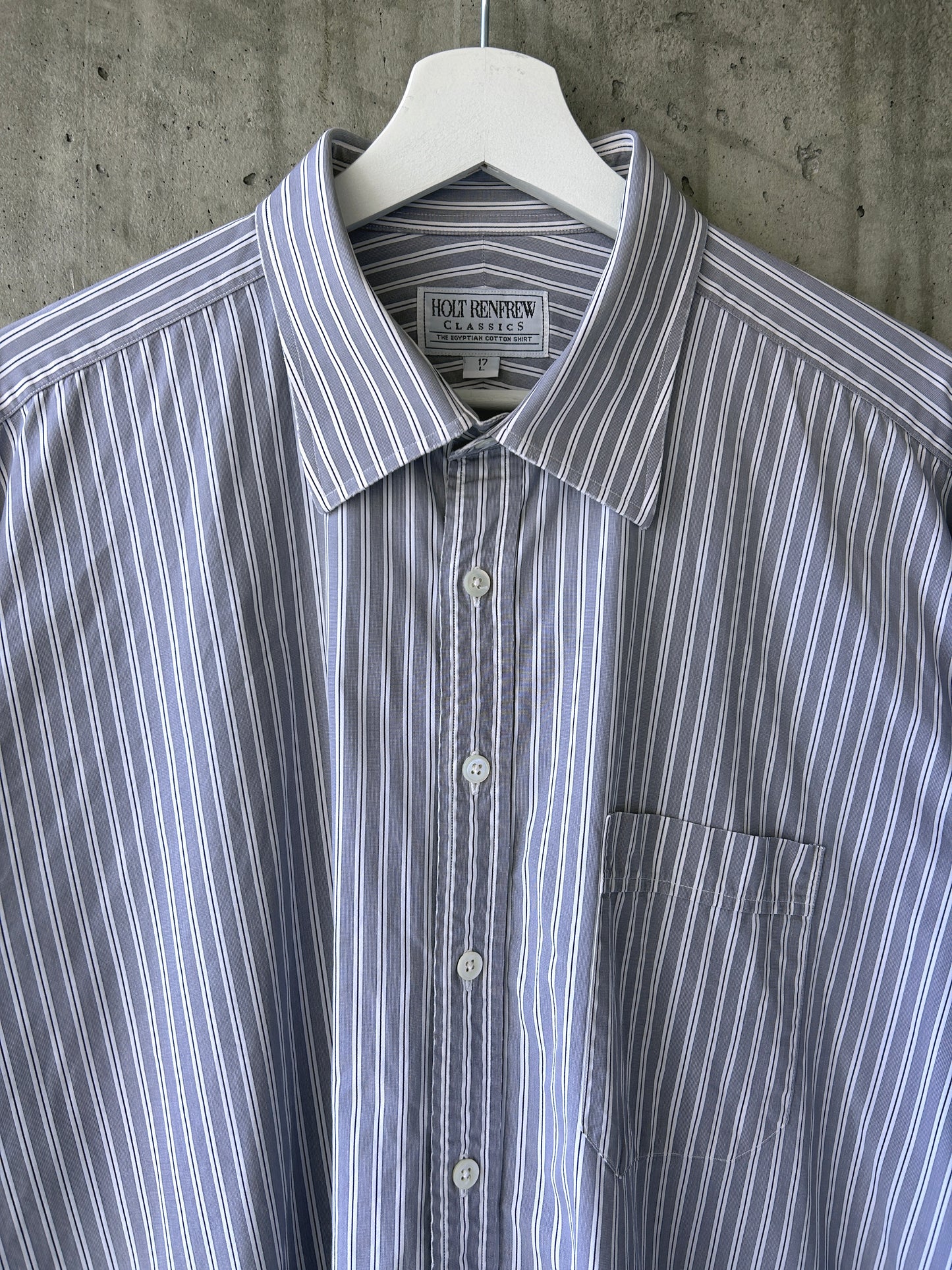 Holt Renfrew grey cotton striped button-up shirt with French cuffs