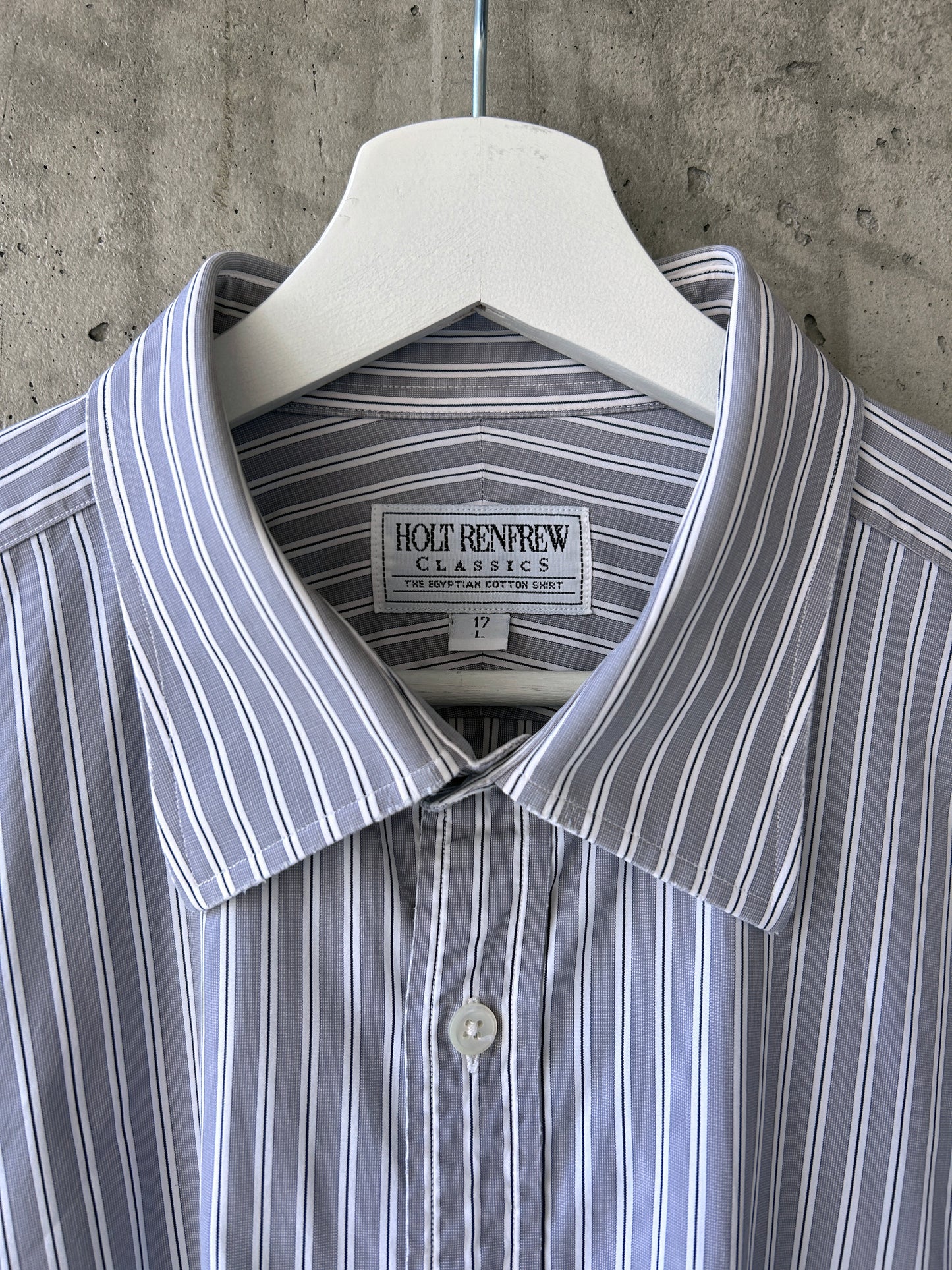 Holt Renfrew grey cotton striped button-up shirt with French cuffs