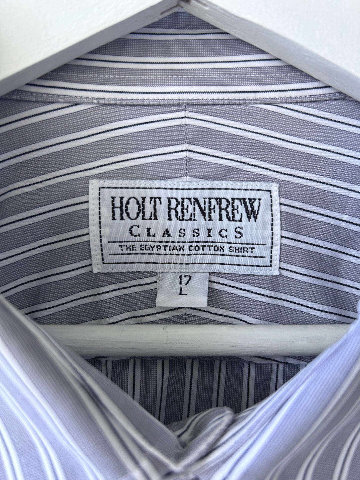 Holt Renfrew grey cotton striped button-up shirt with French cuffs