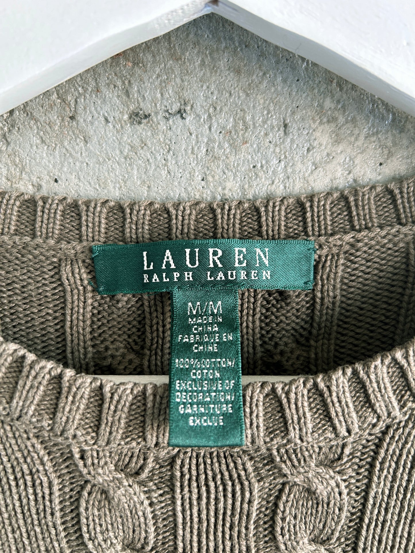 LAUREN Ralph Lauren khaki green cotton cable knit sweater