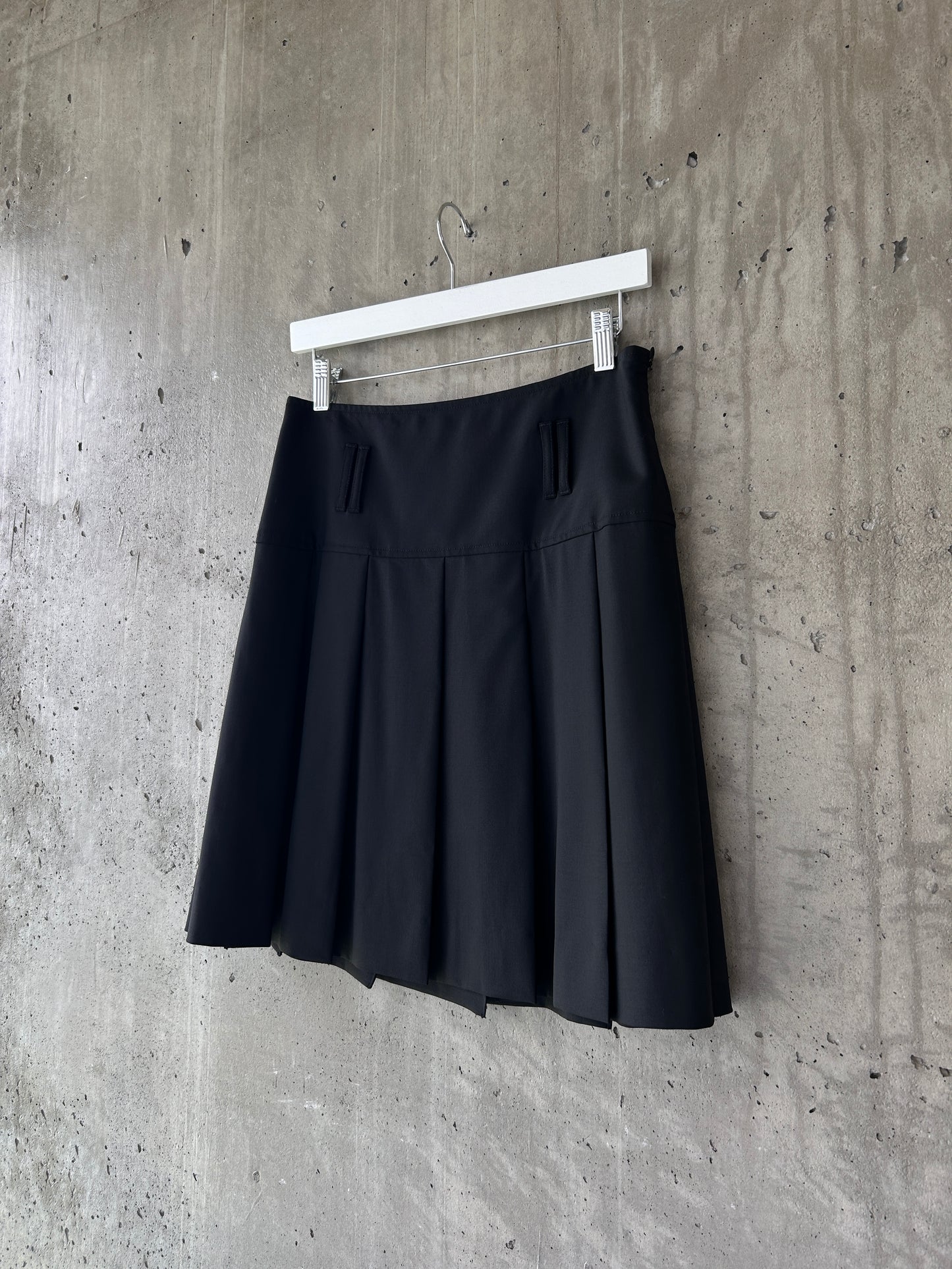 Theory black stretch wool pleated midi skirt with belt loops