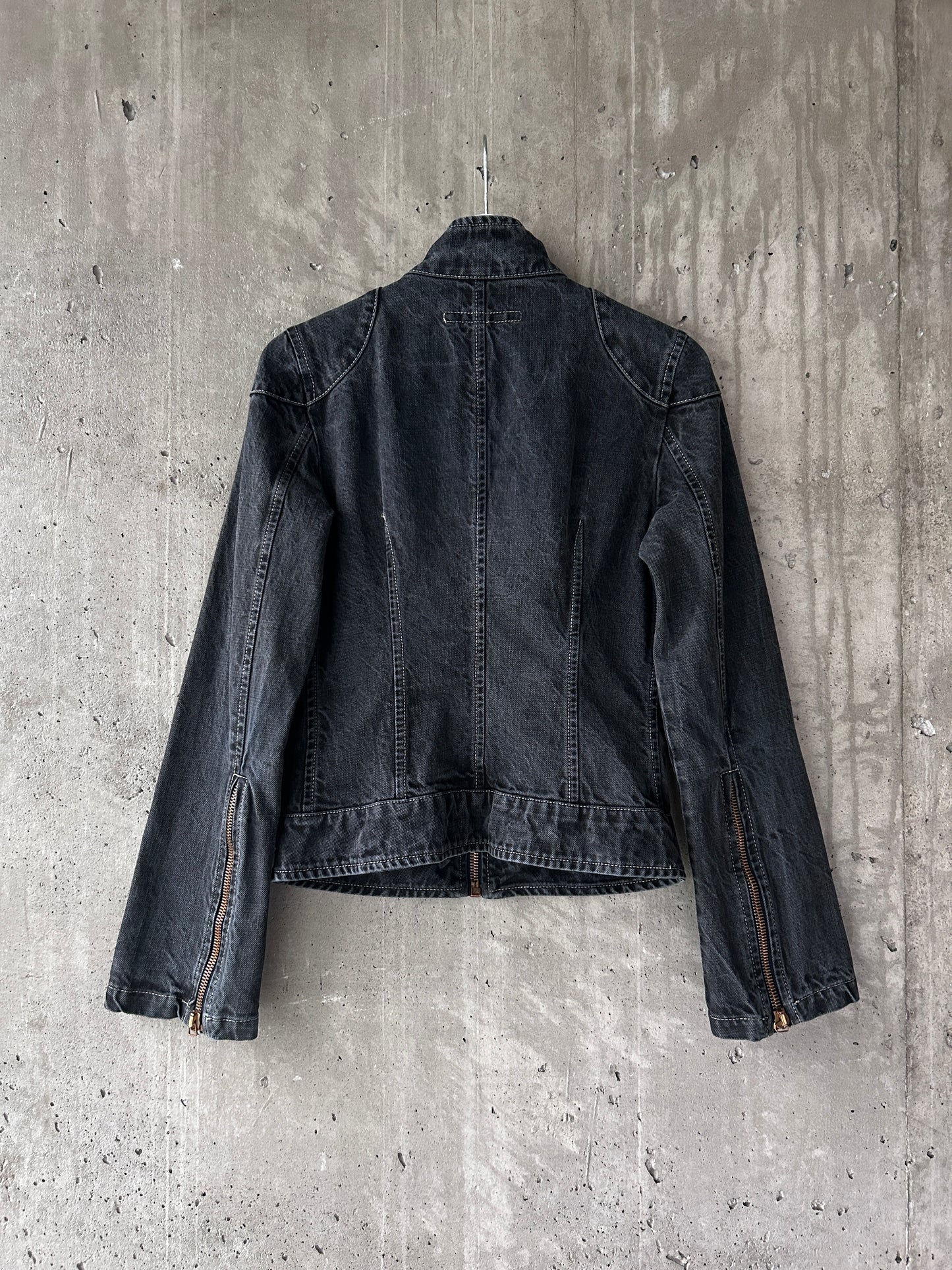 DKNY washed black denim zip-up moto jacket