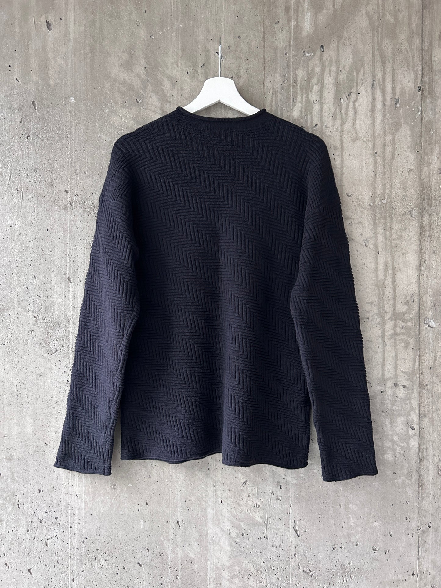 Armani Collezioni black cotton-blend patterned knit rollneck sweater