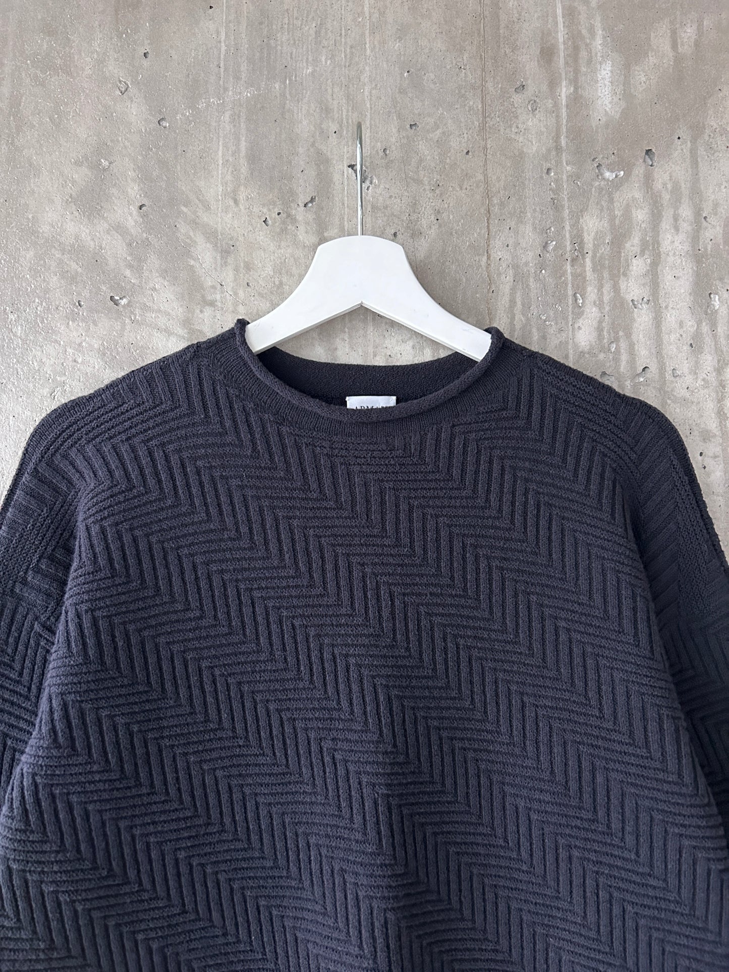 Armani Collezioni black cotton-blend patterned knit rollneck sweater