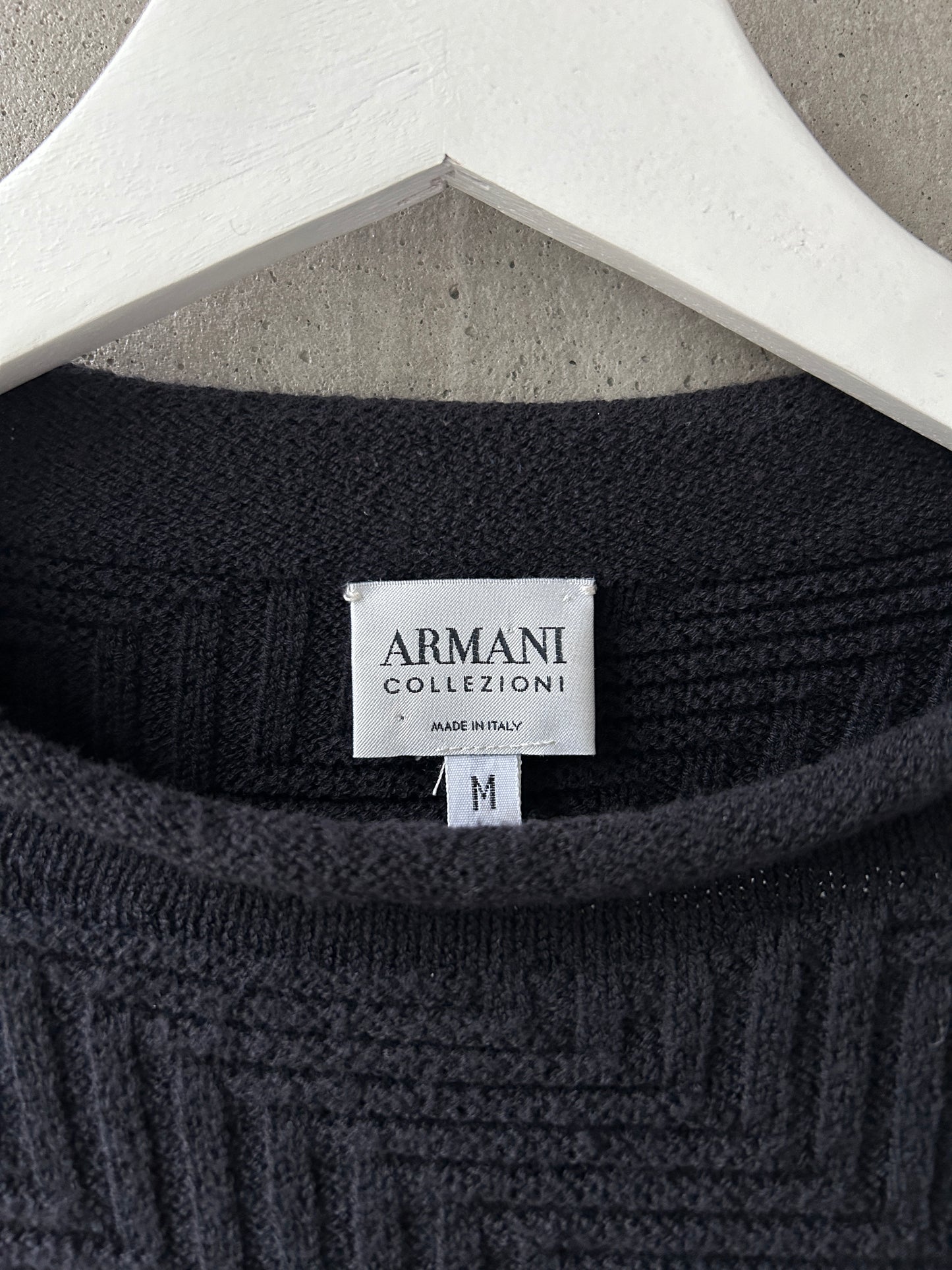 Armani Collezioni black cotton-blend patterned knit rollneck sweater