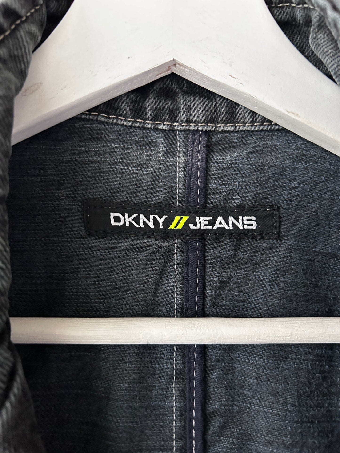 DKNY washed black denim zip-up moto jacket