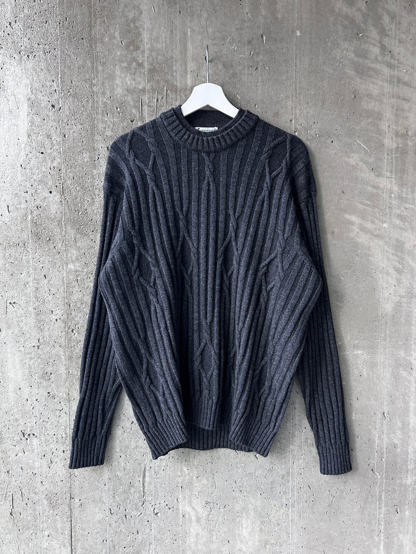 Ferrante grey merino wool rib cable knit sweater