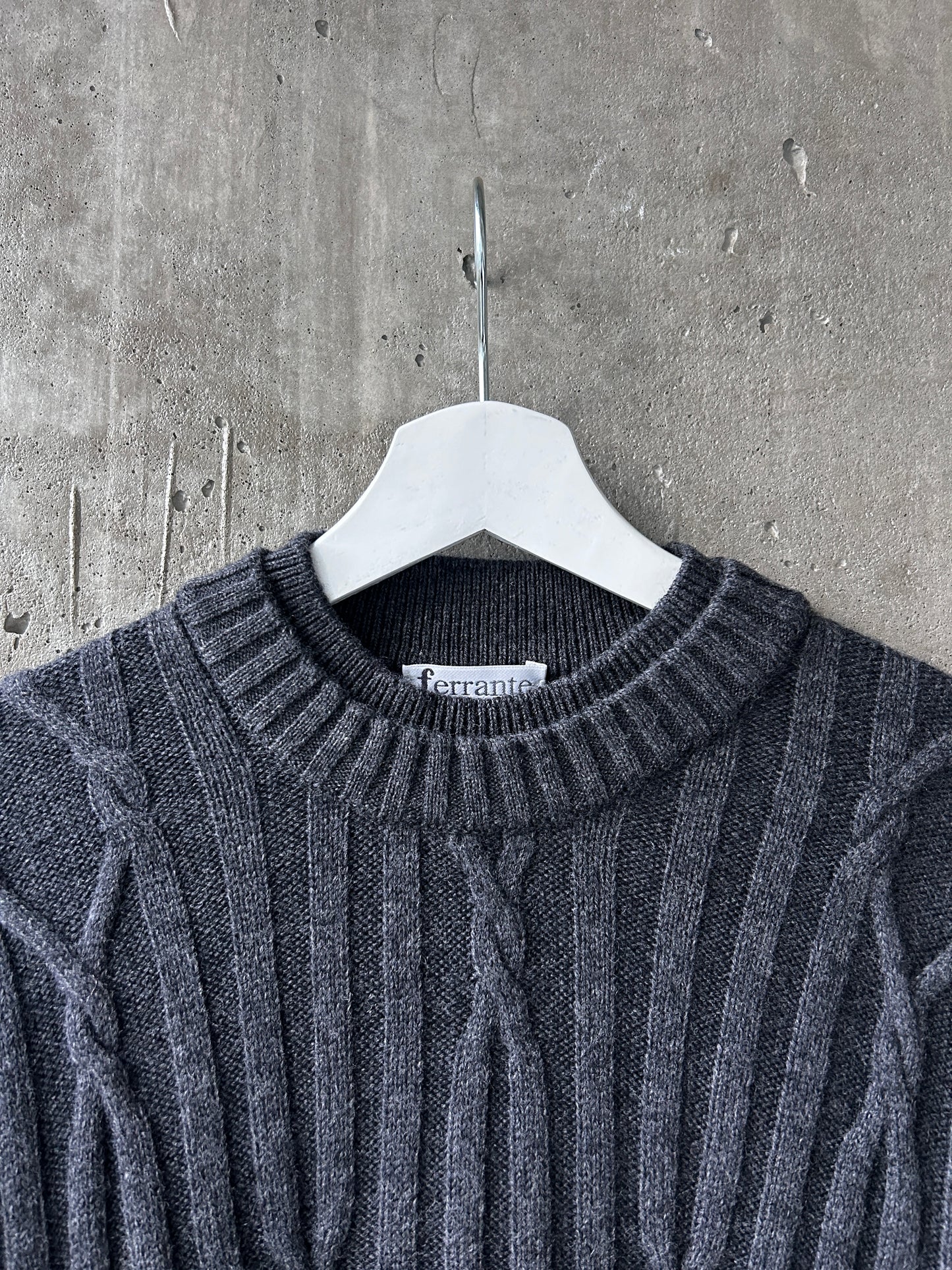 Ferrante grey merino wool rib cable knit sweater