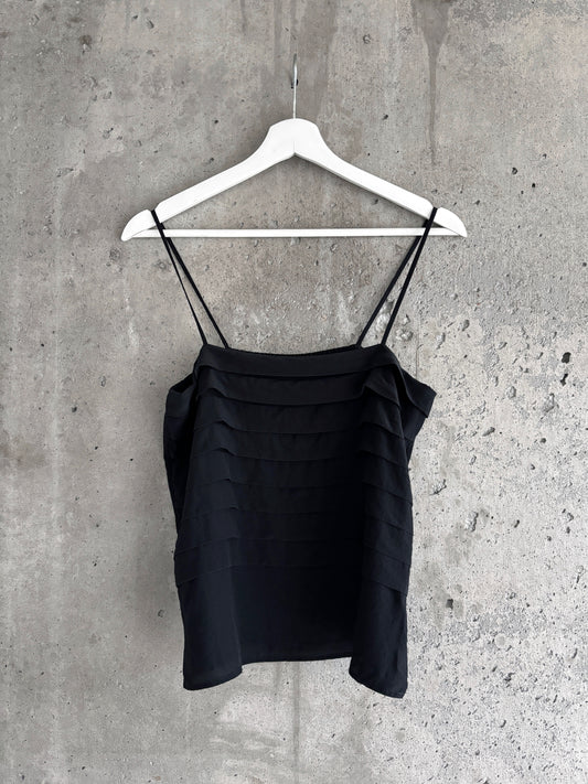 Black silk pleated camisole top