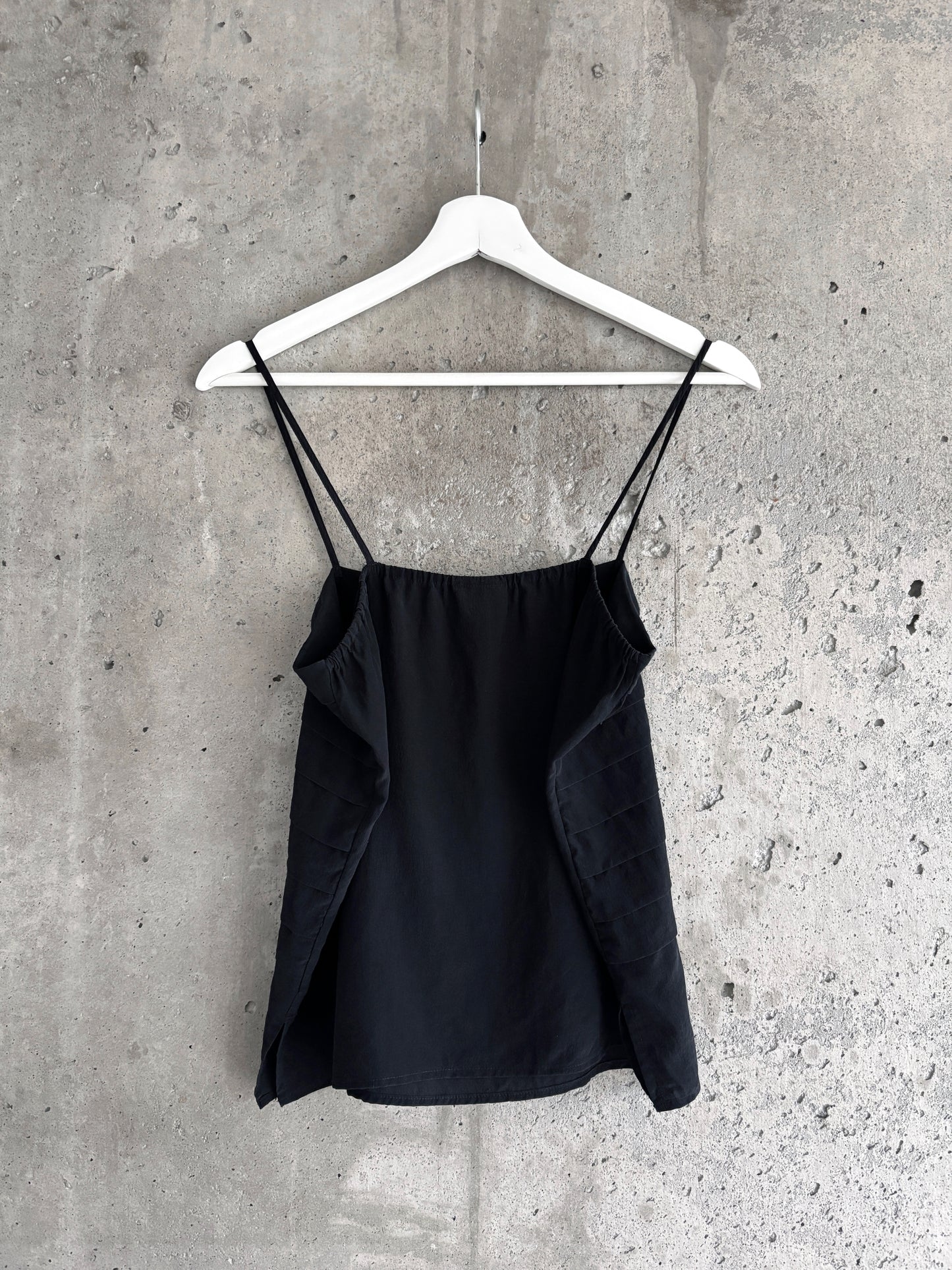 Black silk pleated camisole top