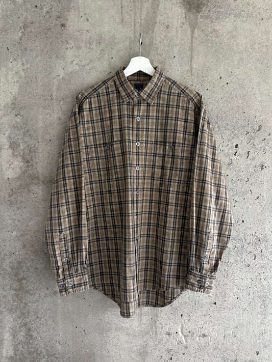 GAP tan/khaki/black plaid cotton button-up shirt